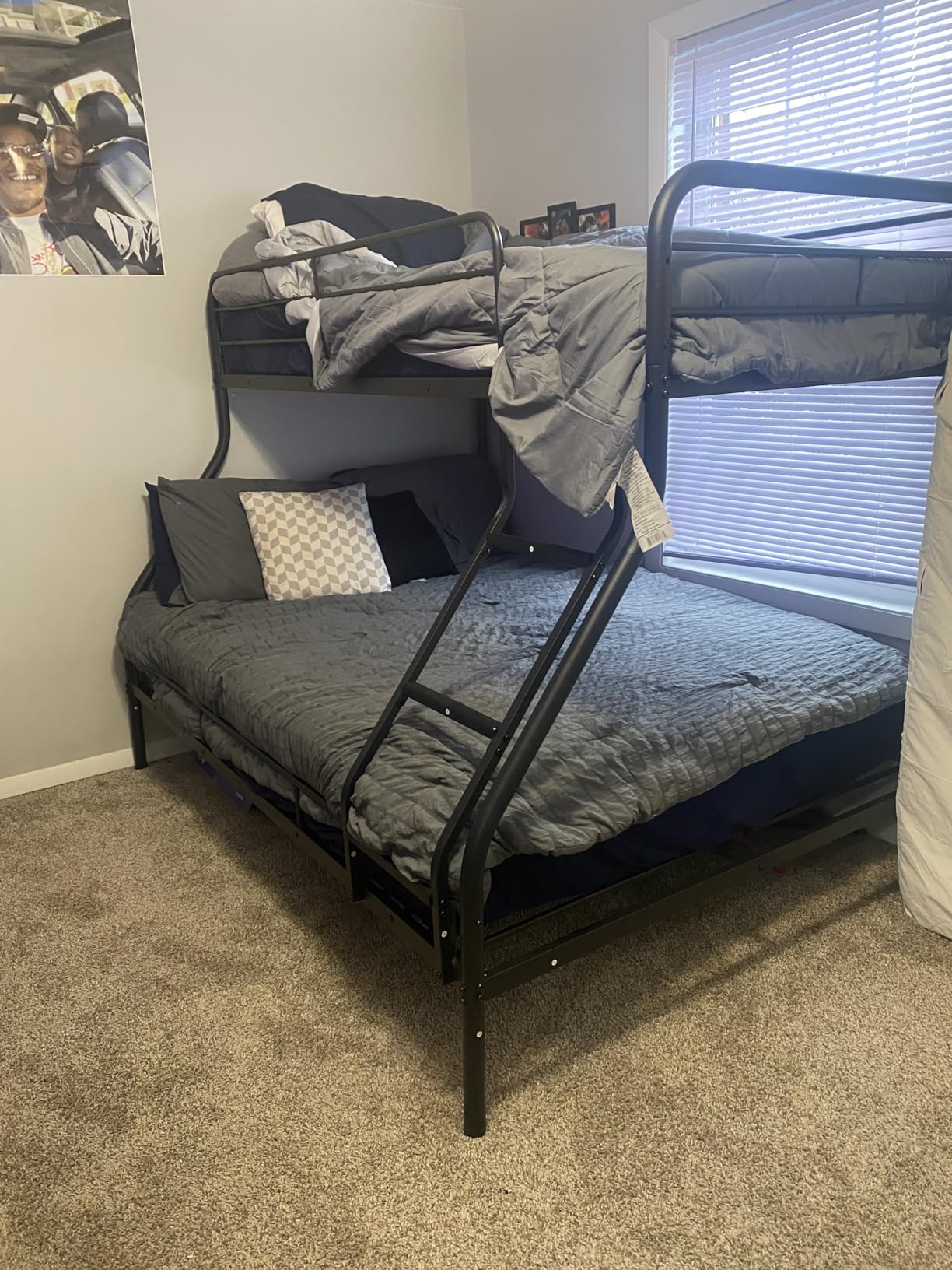 Naomi Home Twin Over Full Metal Bunk Bed with Safety Guardrails, 800 lbs Capacity, Angled Ladder, Underbed Storage, Black, Modern Design customer photo 2