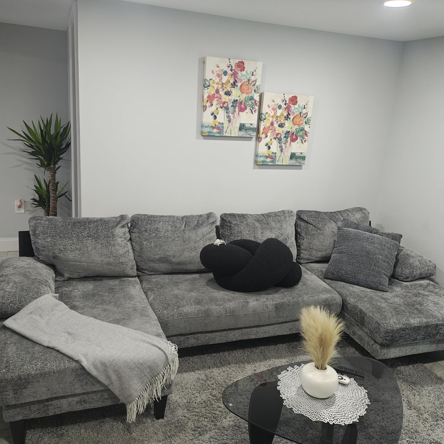 JUMMICO Sectional Couches for Living Room, U Shaped Couch with Chenille Fabric, 4 Seat Modern Sofa with Removable Pillows for Apartment and Small Space (Fabric, Grey) customer photo 2