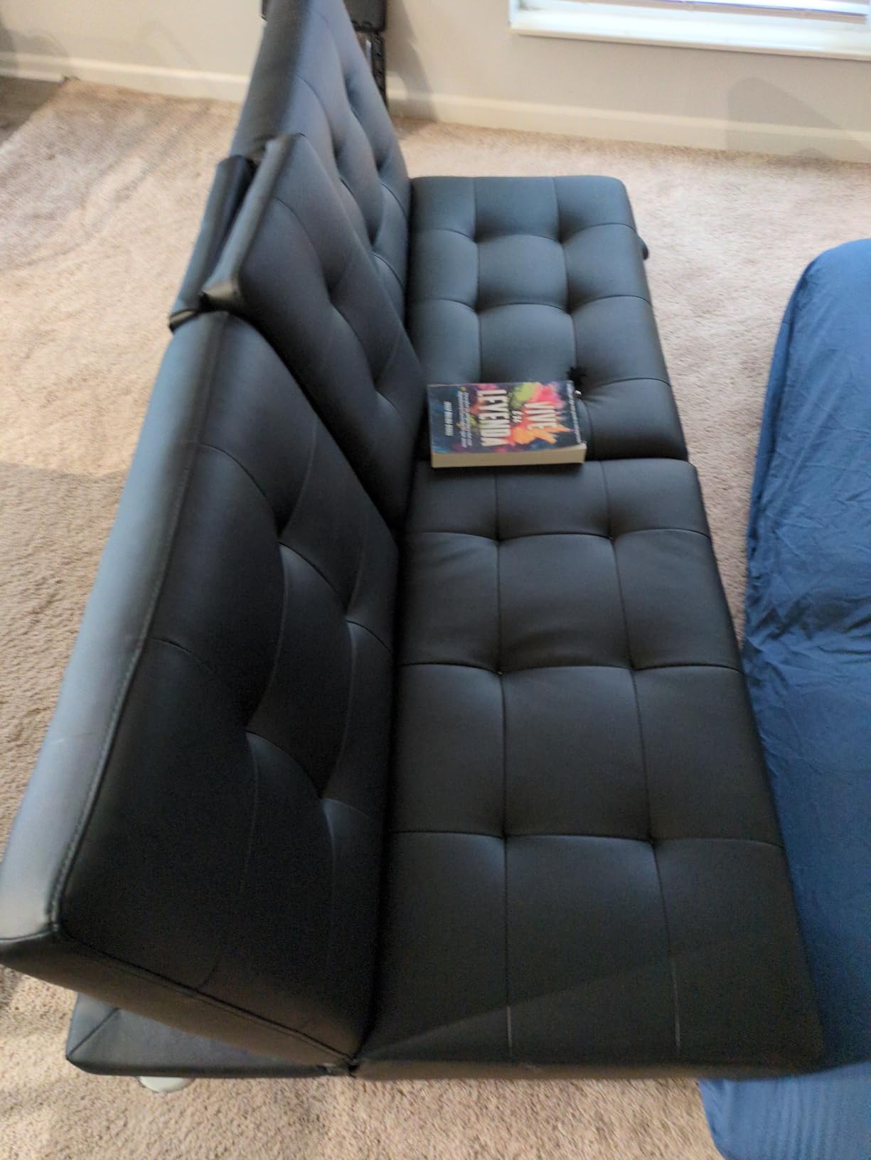 Homall Futon Sofa Bed, Leather Futon Couch with Removable Armrests, Adjustable Recliner Sleeper Sofa Bed with Dual Cup Holders for Living Room, Apartment, Office customer photo 2
