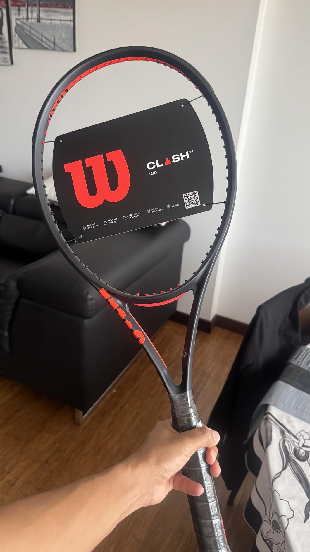 Wilson Clash 100 V3 Strung Adult Performance Tennis Racket - Grip Size 3-4 3/8in, Strung with Sensation 16 Natural at Mid Range Tension customer photo 1
