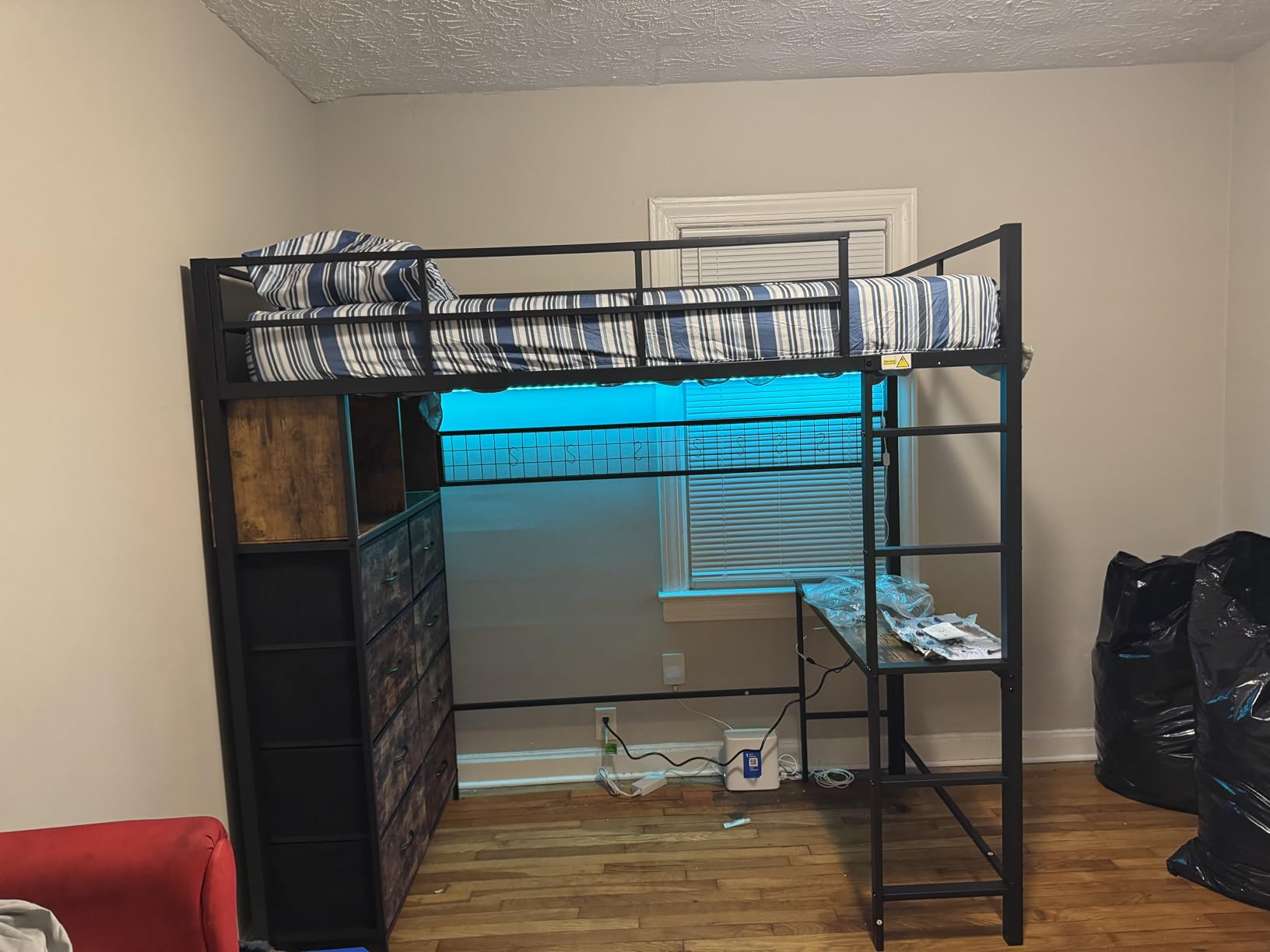 BTHFST Twin Loft Bed with Desk & 8 Storage Drawers Tall Dresser, White Metal Loft Bed with LED Lights & Charging Station, 2-Tier Storage Shelves, Stable & Sturdy, Noise Free customer photo 2