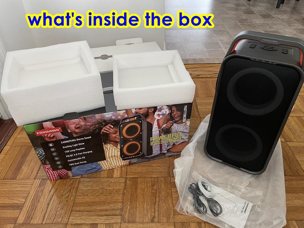 Foxdawn Portable Bluetooth Speaker: 240W Peak Powerful Loud Sound Deep Bass Wireless Boombox Large Subwoofer 15 Hours Battery Life Fast Charging with Led Light Show for Party Outdoor Camping Backyard customer photo 1