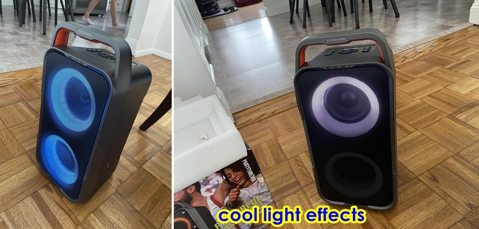 Foxdawn Portable Bluetooth Speaker: 240W Peak Powerful Loud Sound Deep Bass Wireless Boombox Large Subwoofer 15 Hours Battery Life Fast Charging with Led Light Show for Party Outdoor Camping Backyard customer photo 2