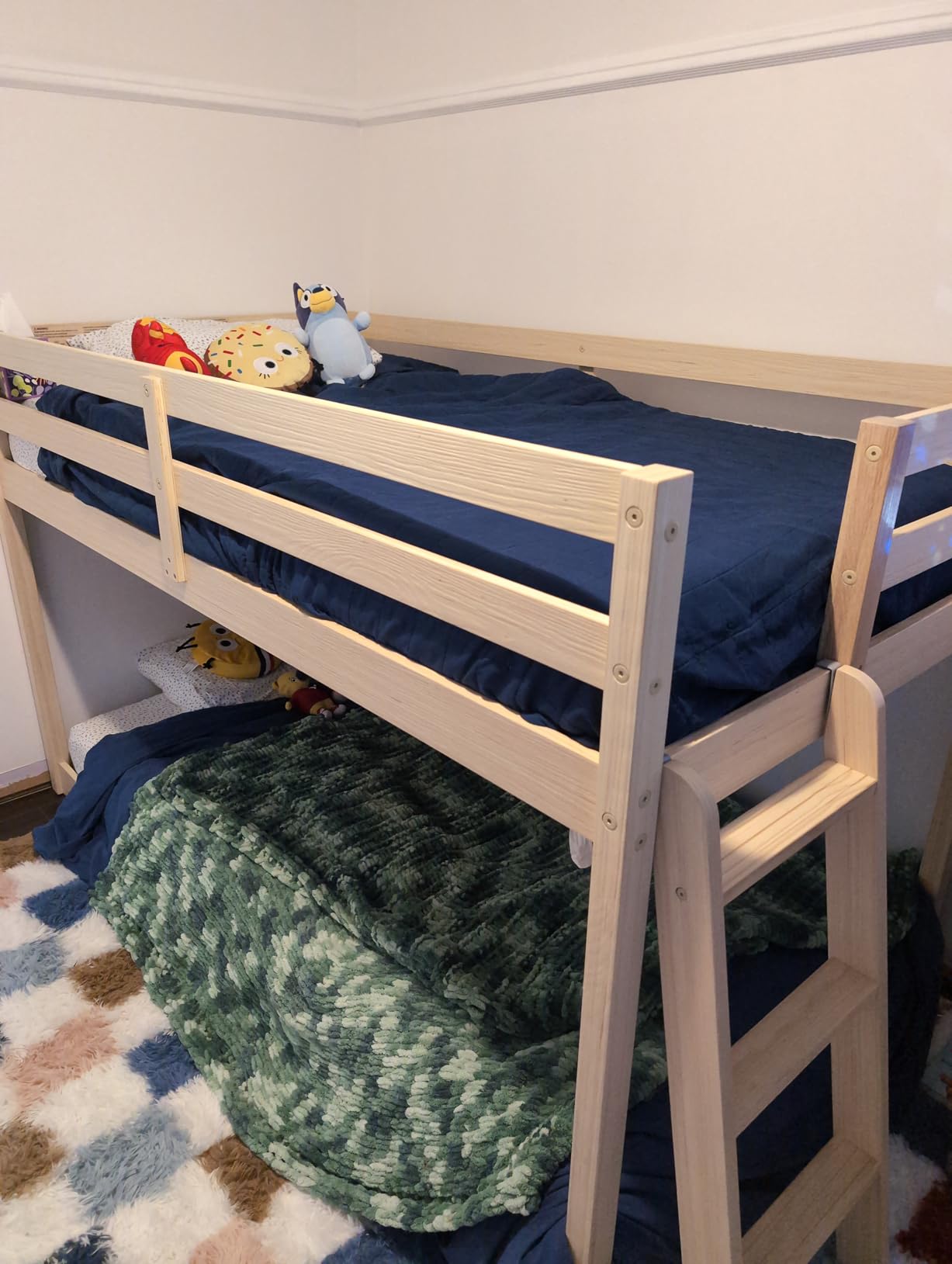 Grain & Grove Bear Twin Over Twin Bunk Bed, Low Bunk Bed Frame for Kids, Bunk with Ladder, Guardrail, and Slats, No Box Spring Required, Oak Embossed Pecan customer photo 2