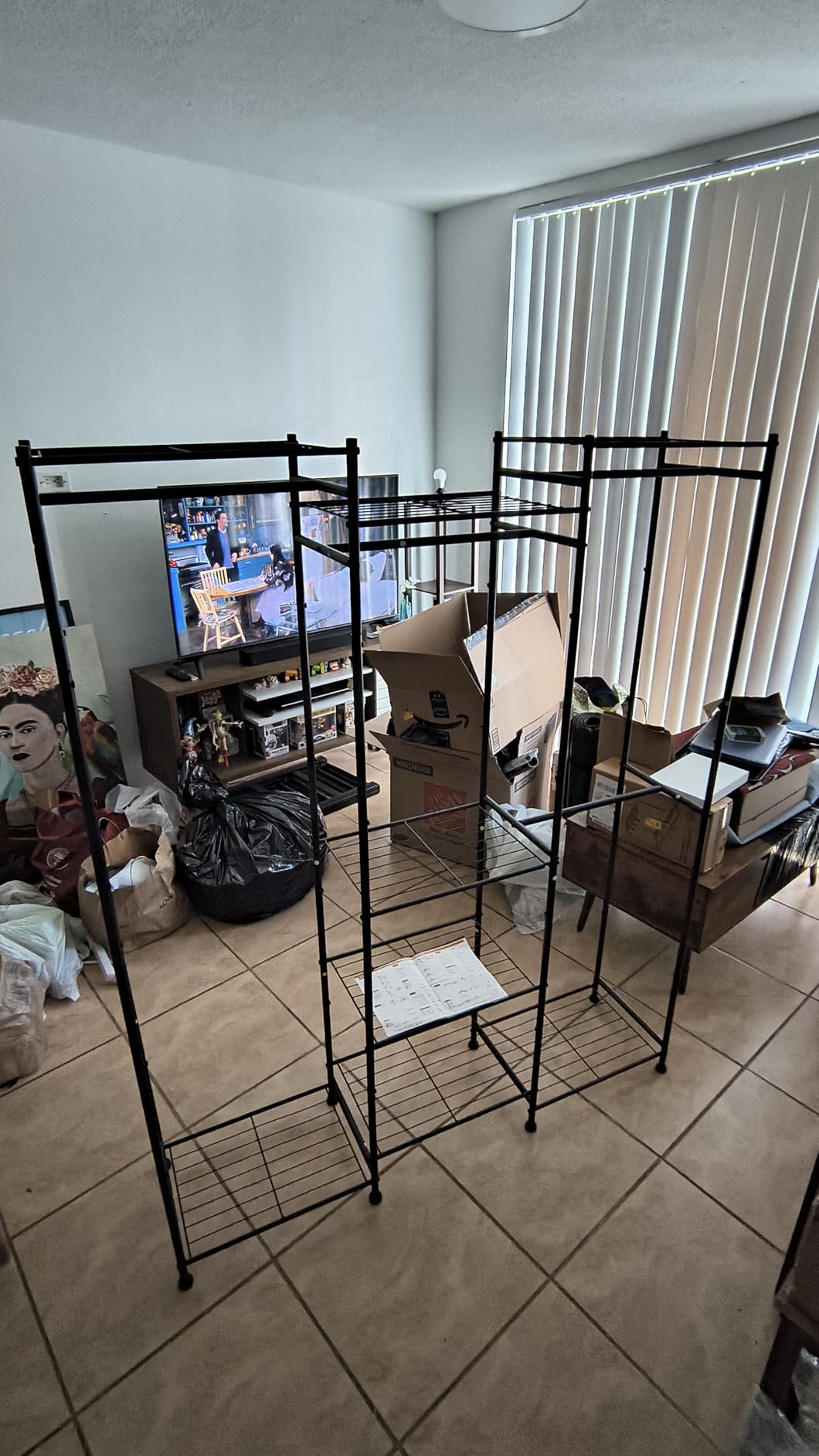 HOMIDEC Wardrobe Closet, 4 Hanging Spaces Portable Clothes Rack,Free Standing Closet Organizer and Storage System with Hanging Rods,Clothing Rack Suitable for Cloakroom,Bedroom,Entrances,etc.Black customer photo 2