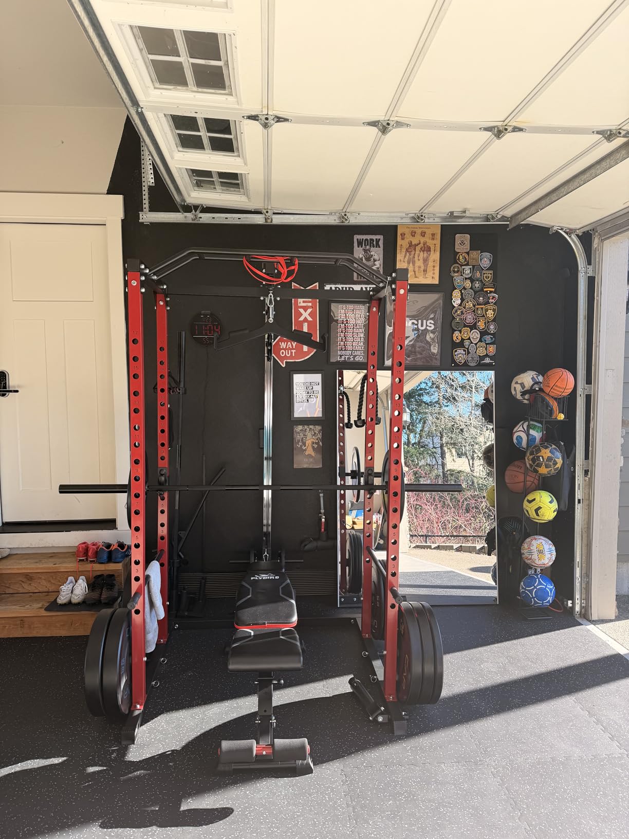 GarveeLife Power Cage, Power Racks for Home Gym with Pulley System, 1200 LBS Weight Capacity Multi-Functional Squat Rack for Strength Workout with More Training Attachment (Red D1002) customer photo 2