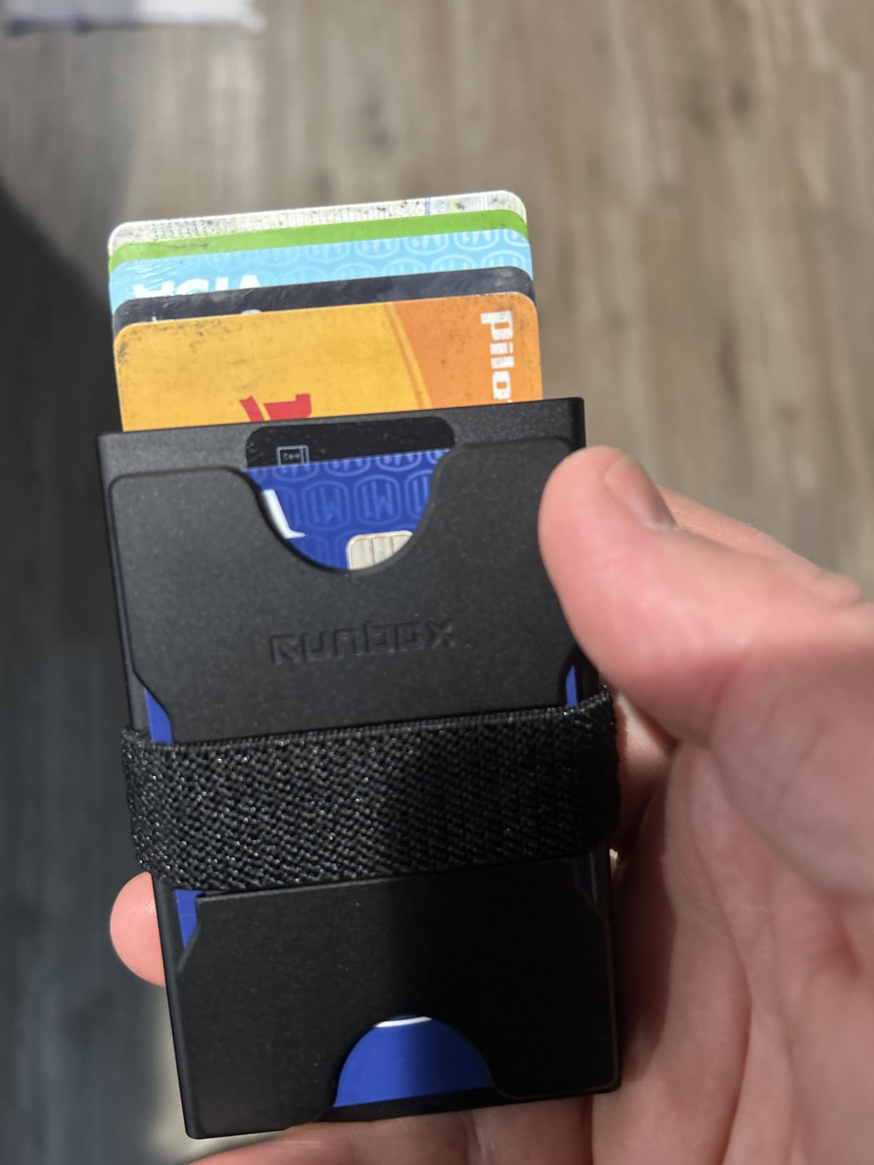 RUNBOX Slim Card Holder Wallet for Men, Minimalist RFID Blocking Wallet with Pop-Up Function, Ultra-Thin Design, Metal Business Card Cases holds 6+6 Cards, Gifts for Men customer photo 2