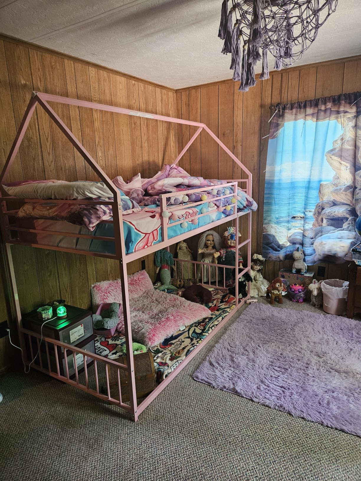 LIKIMIO Bunk Bed Twin Over Twin, House Bunk Bed Frame with Ladder and Guardrail, House Shaped with Metal Slats for Dormitory and Bedroom, Space Saving, No Box Spring Needed, White customer photo 2