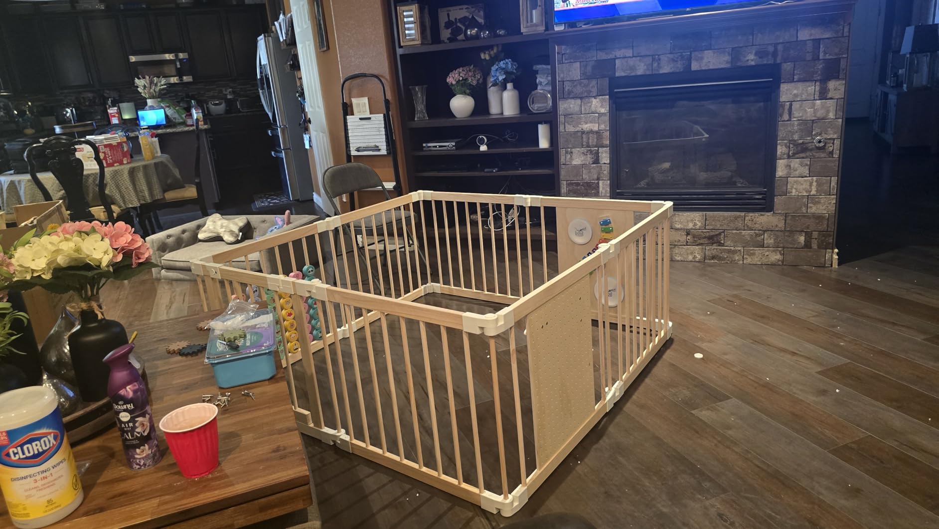 Baby Playpen - Adjustable Multi-Shape Wooden Play Yard, Portable Collapsible Activity Center with Baby Fence Play Area & Toys for Infants, Toddlers (57x57x24inch) customer photo 1