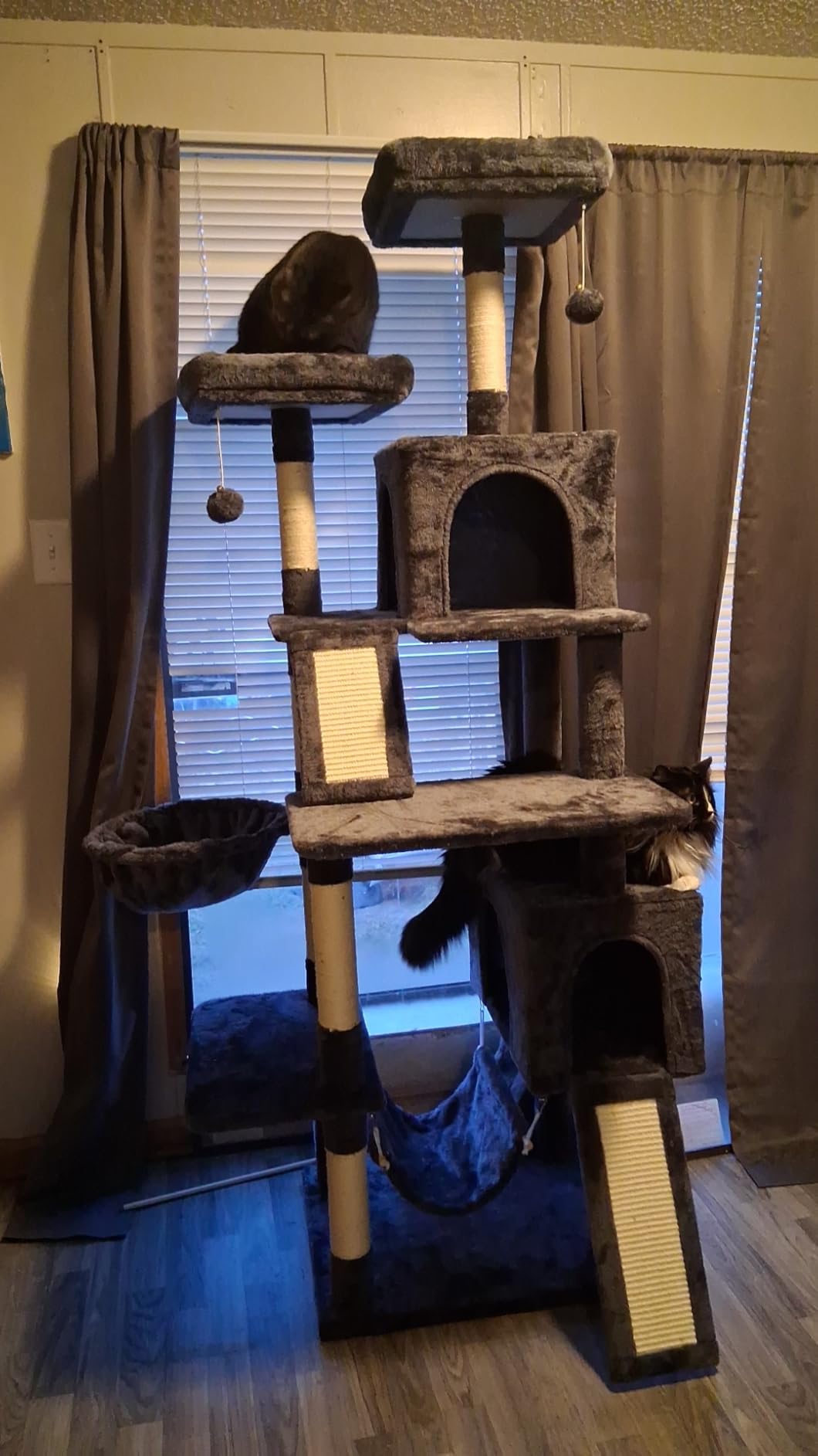 Gitelsnour Cat Tree for Indoor Cats, 71'' (180cm) Multi-Level Cat Tower for Large Adult, Sturdy Cat Tree House with 2 Scratching Boards 7 Posts, 2 Plush Perches/Condos, Hammock, Smoky Gray GCT032G customer photo 2