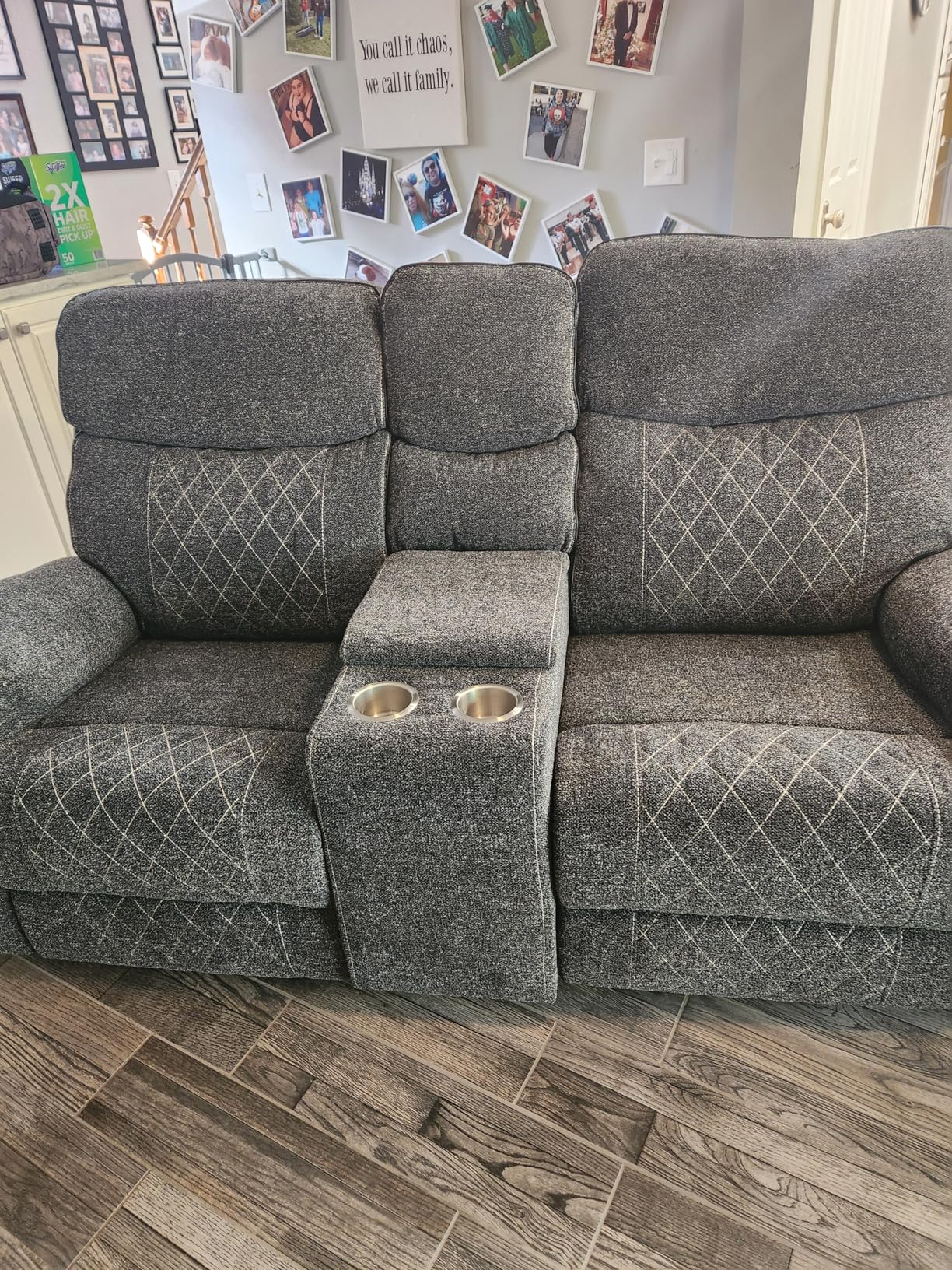 EBELLO Power Reclining Sofa Couch, Fabric Electric Recliner 3 Seater with Cup Holders, USB and Type-C Ports and Storage Space (Grey) customer photo 1