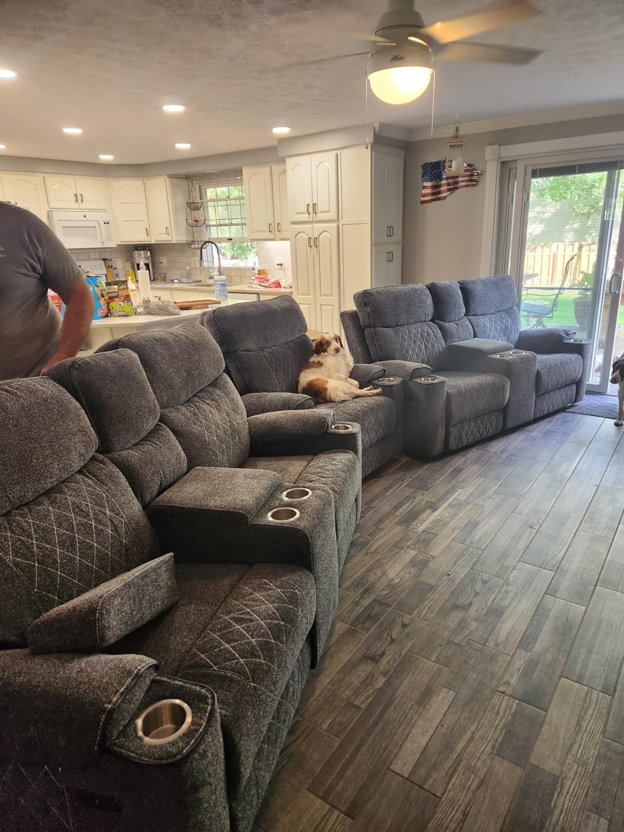 EBELLO Power Reclining Sofa Couch, Fabric Electric Recliner 3 Seater with Cup Holders, USB and Type-C Ports and Storage Space (Grey) customer photo 2