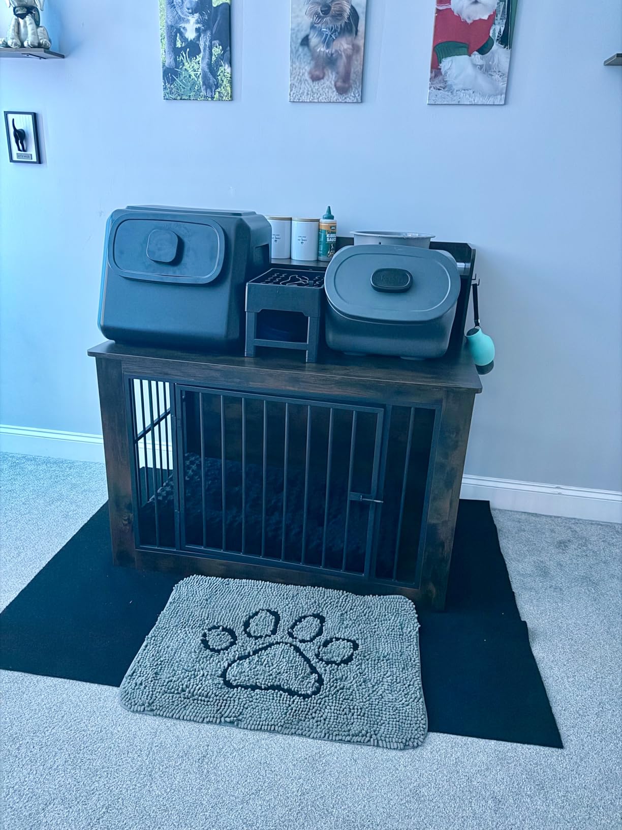 IRONCK Extra Large Dog Crate Furniture, 43.3 inches Wooden Dog Crate with Storage and 4 Hooks, Heavy Duty Pet Crate for Large Dog, Decorative Pet Cage for Indoor customer photo 1