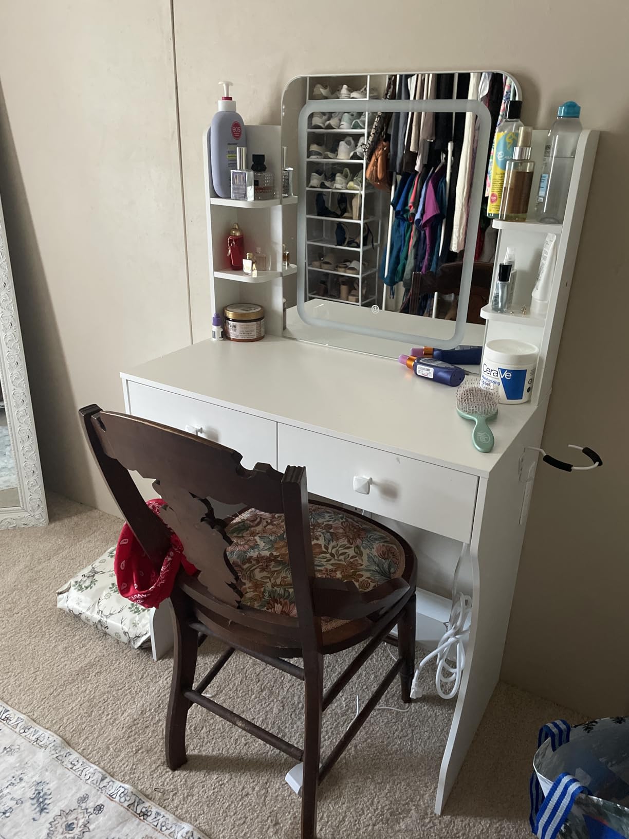 LIVELYGLOW Small Makeup Vanity Desk with Smart LED Mirror & Power Outlet, 29.5