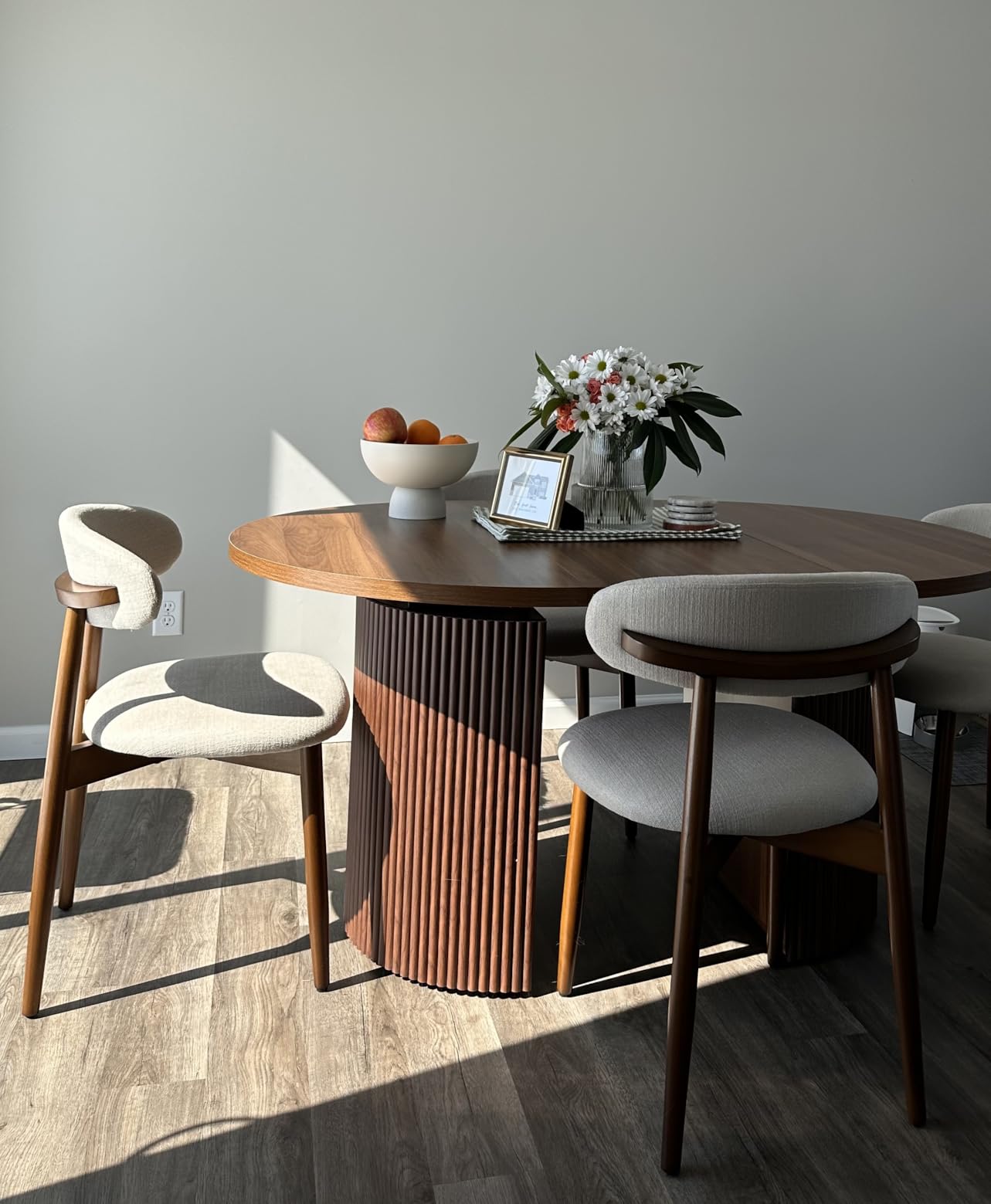 COLAMY Wooden Dining Chairs Set of 6, Modern Upholstered Fabric Dining Room Chair, Farmhouse Kitchen Side Chairs with Foot Pegs, Beige customer photo 2
