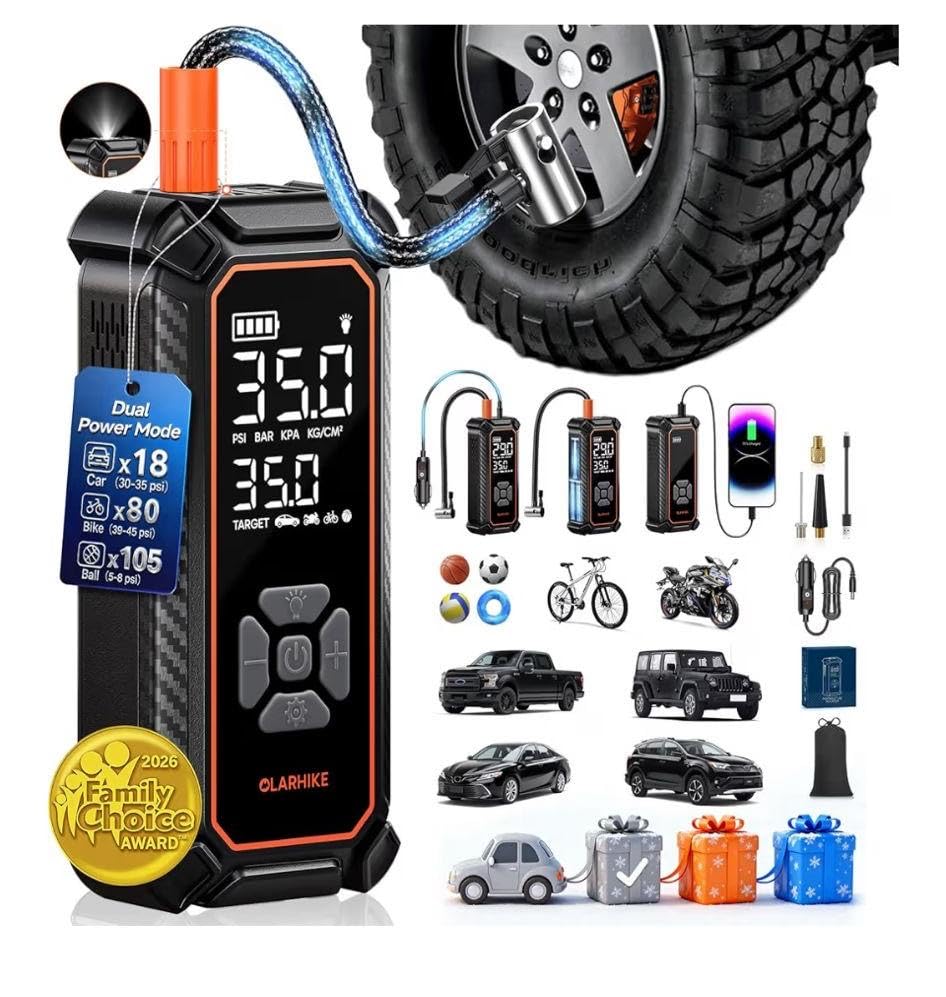 OlarHike Tire Inflator Portable Air Compressor, Dual Power - 6000mAh & 12V DC, Cordless Air Pump for Car Tires, Bikes, Motorcycle, Balls with LED & Digital Pressure Gauge, Auto Shut-off customer photo 2