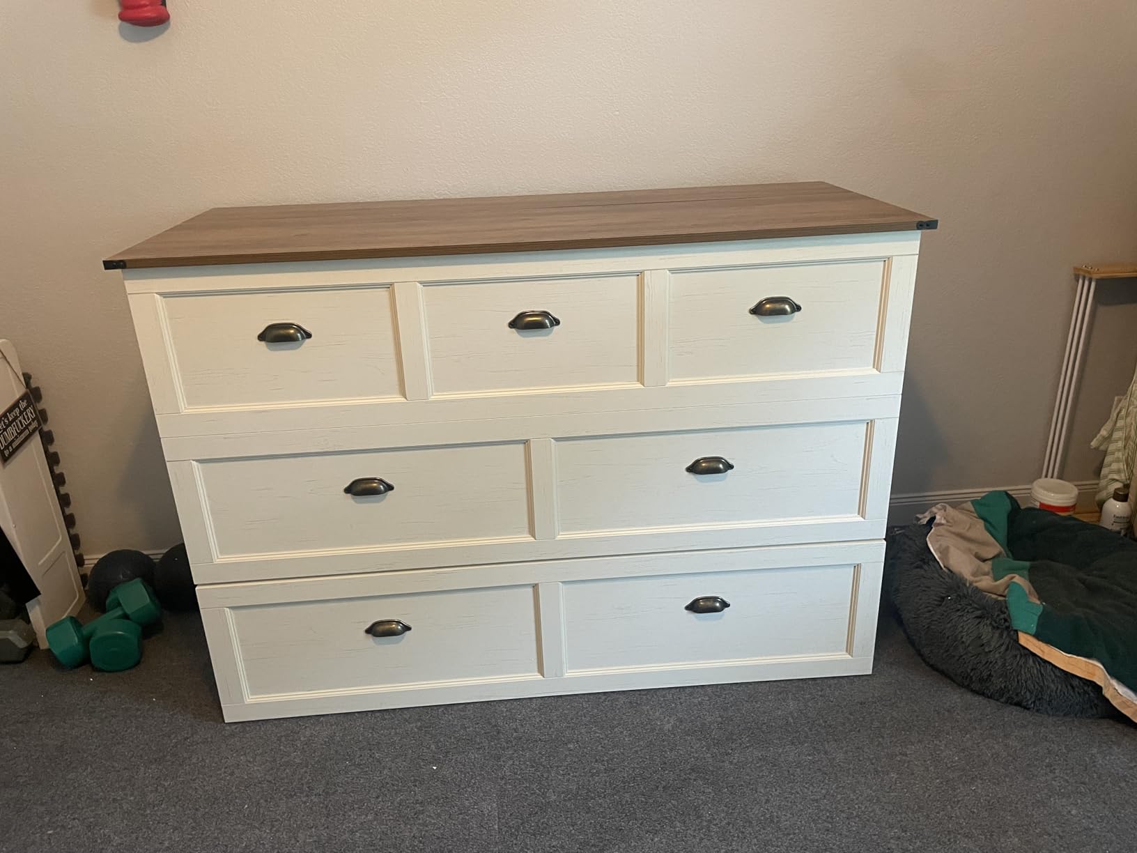 AMERLIFE Queen Size Murphy Bed, Farmhouse Wooden Cabinet with Charging Station and Storage Drawer for Bedroom/Office/Guest Room, Grey Oak customer photo 2