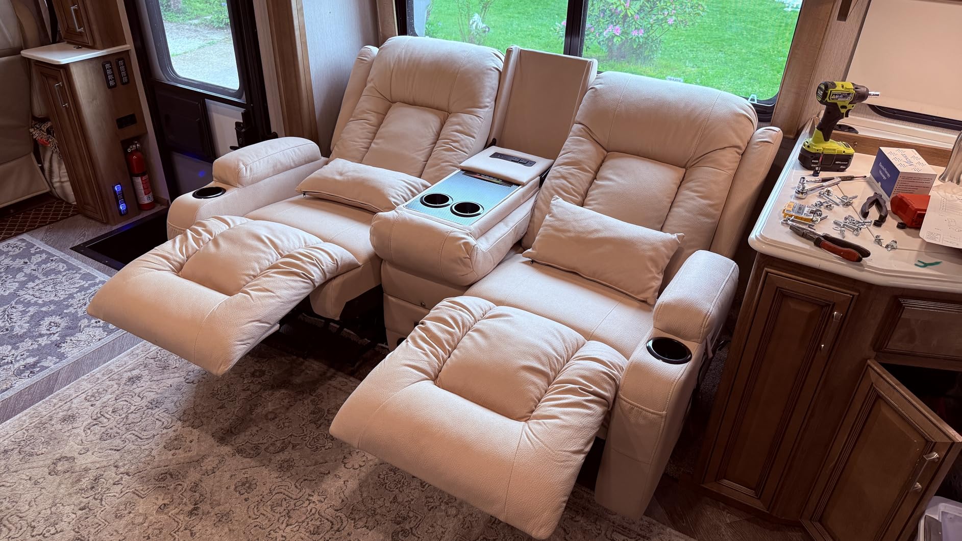 URRED Power Loveseat Recliner Sofa with Massage and Heat, Wall Hugger Reclining Loveseat with Console, RV Couch Home Theater Seating with LED Lights for Living Room (Dark Brown, 67