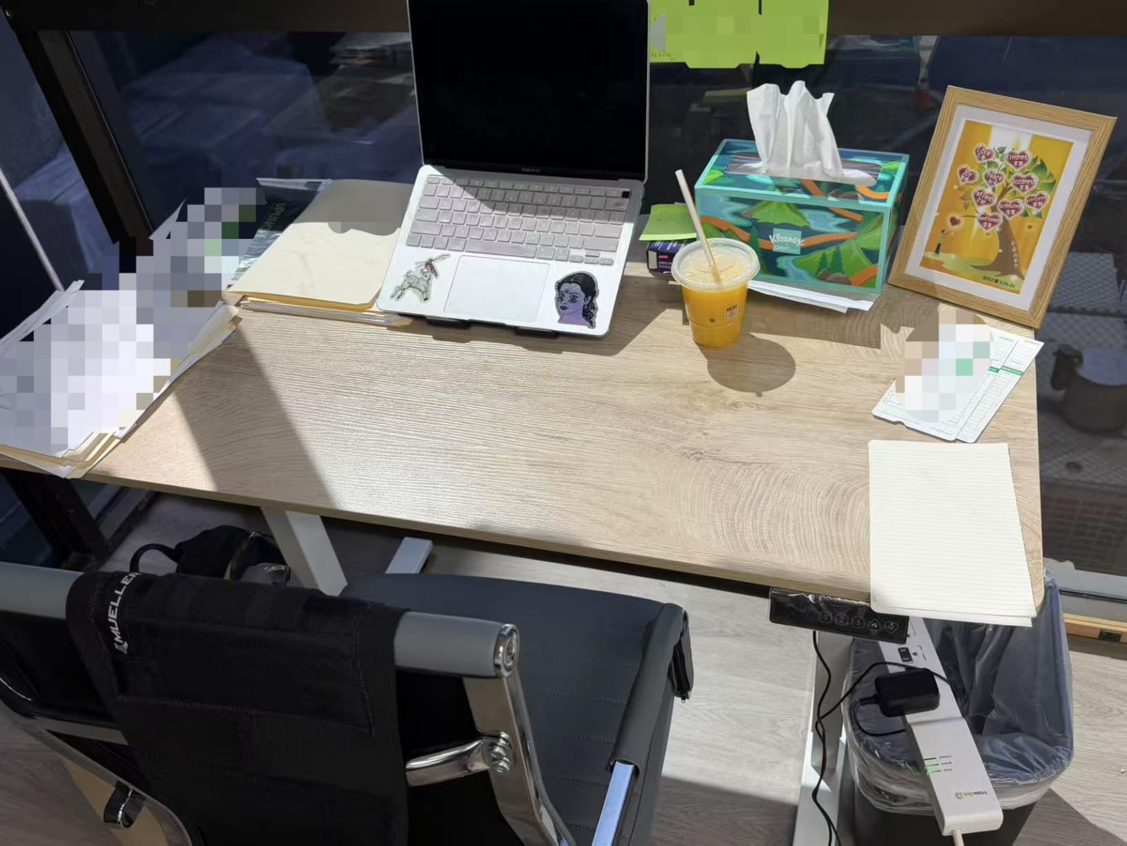 FEZIBO Standing Desk, 63x28 Inches Electric Height Adjustable, Sit Stand Up Table, Computer Office Desk with Splice Board, While Frame/Maple TOP customer photo 1