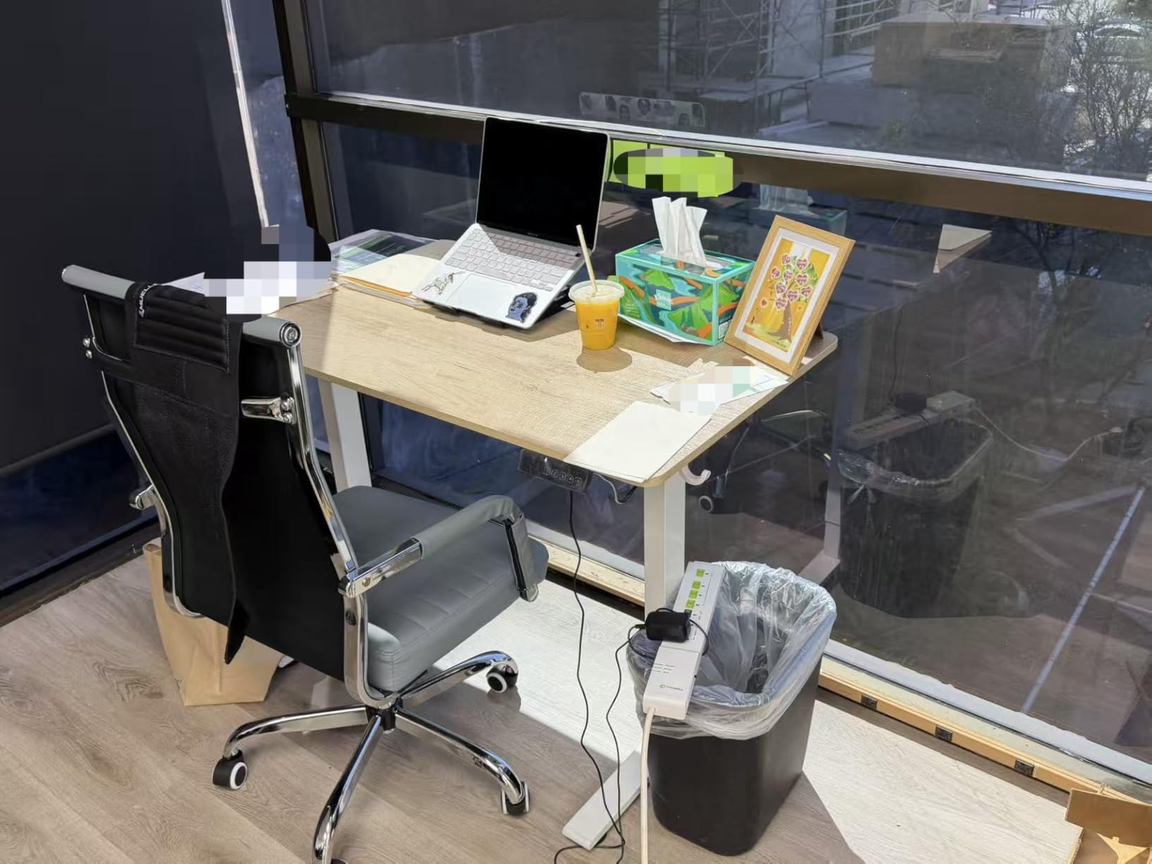 FEZIBO Standing Desk, 63x28 Inches Electric Height Adjustable, Sit Stand Up Table, Computer Office Desk with Splice Board, While Frame/Maple TOP customer photo 2