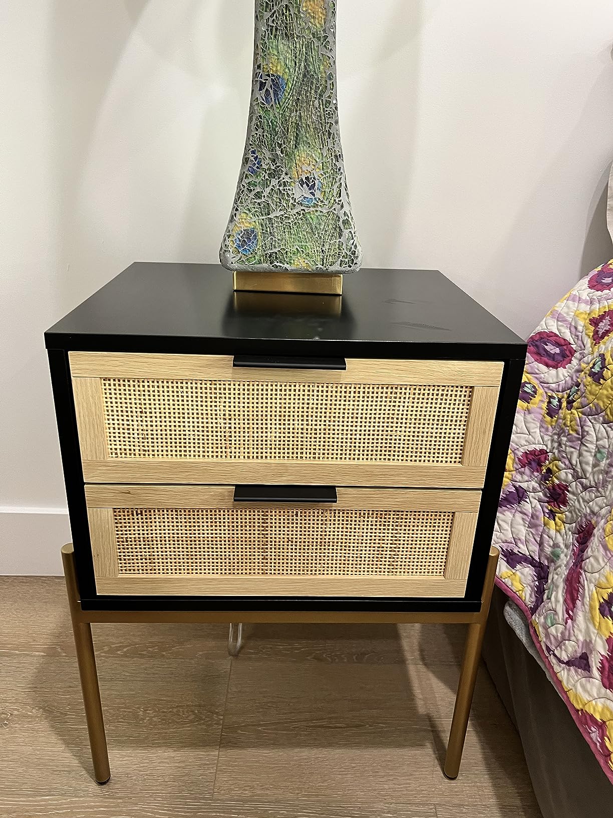 Nathan James Solace Mid Century Modern 2 Drawer Nightstand with Solid Wood Frame and Rounded Details, Raw Oak customer photo 2