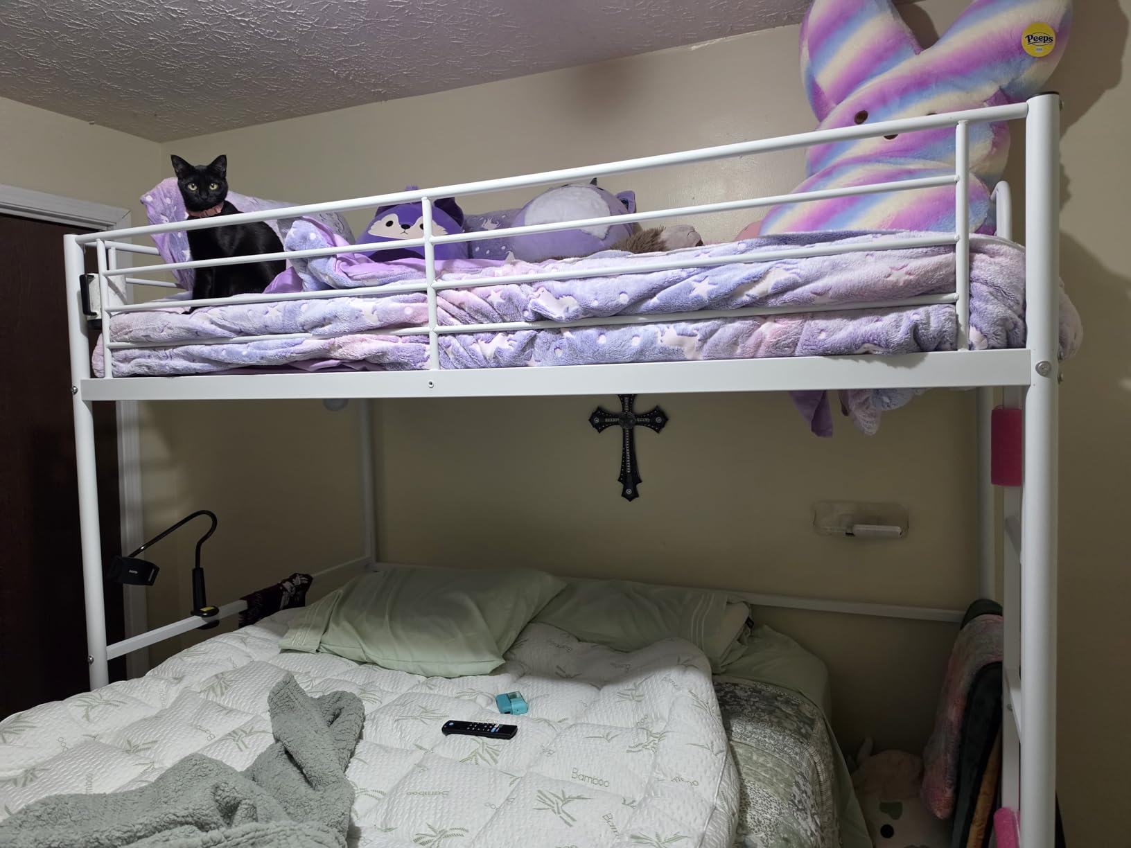 VECELO Loft Bed Twin Size, Metal Bedframe with Removable Ladder and Safety Guardrail, No Box Spring Needed, Space Saving, Noise Free, Light Pink customer photo 1