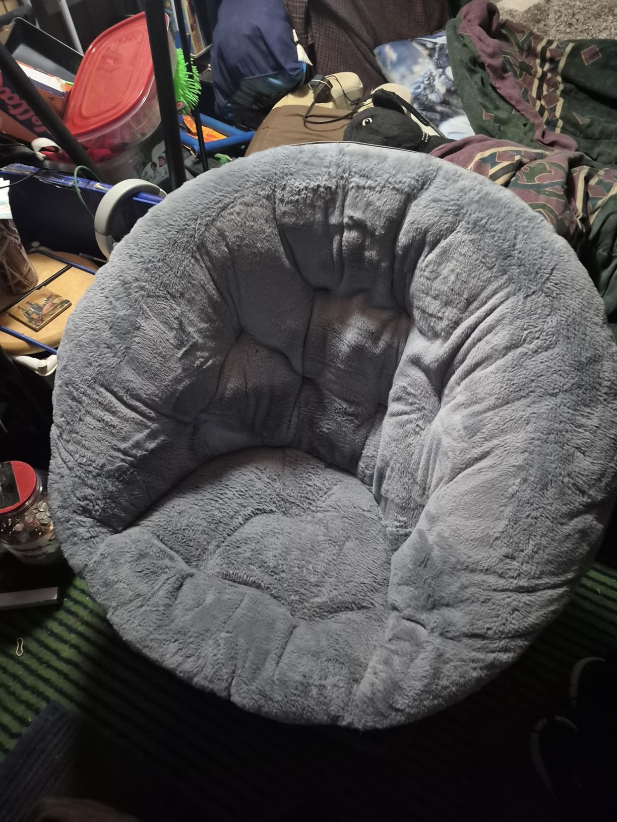 Sweetcrispy Saucer Chairs, Comfy Folding Cozy Faux Fur Living Room Reading Lounge Chair with Soft Thick Padded Seat & Metal Frame Modern Style Bedroom Dorm for Kids Adults, X-Large - Classic Gray customer photo 1