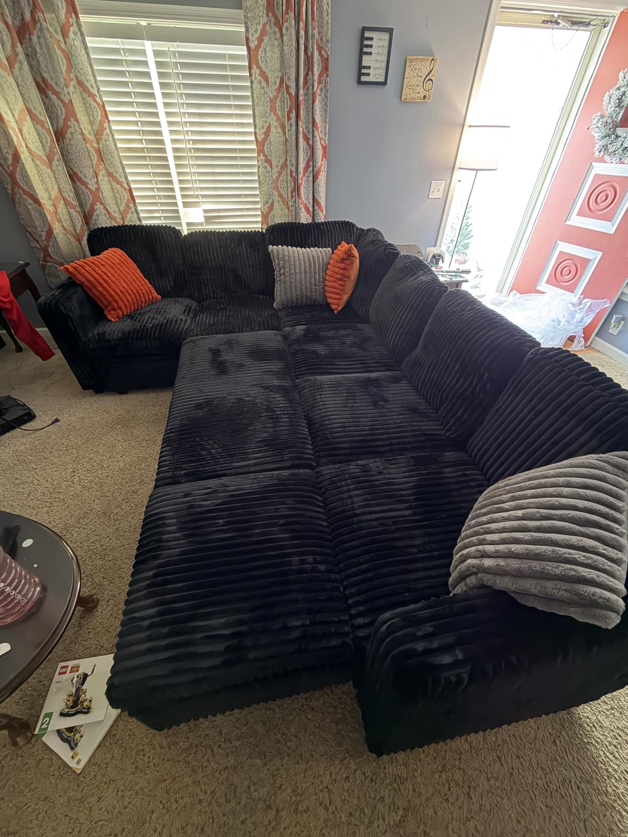 HONBAY Modular Sectional Sleeper Sofa with Pull Out Bed, Corduroy L Shaped Couch with Storage, Sectional Couches for Living Room customer photo 2