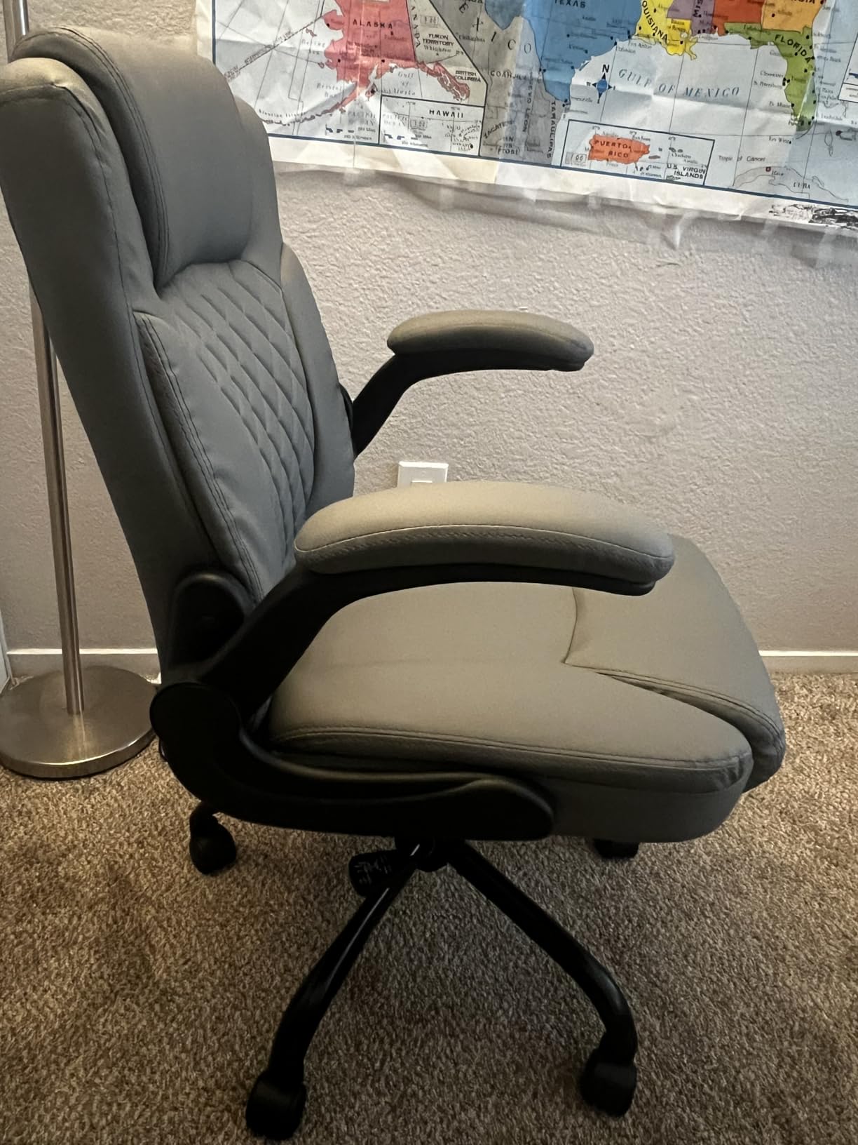 HeroSet Leather Office Chair with Removable Armrests, Mid Back Ergonomic Desk Chair with Lumbar Support, Adjustable Height Rocking Swivel Executive Chair for Home Office, Brown customer photo 1