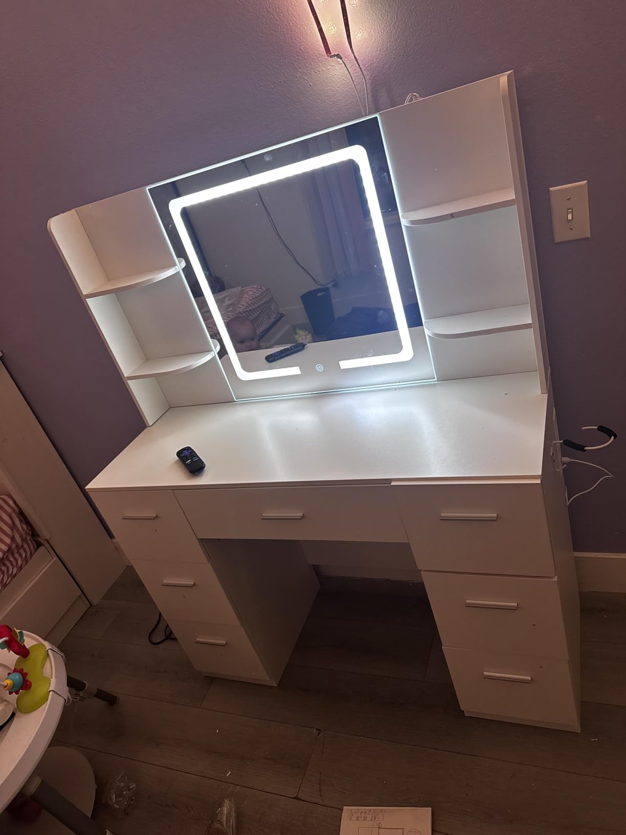 LIVELYGLOW White Large Makeup Vanity Desk with Smart LED Mirror & Power Station, 43