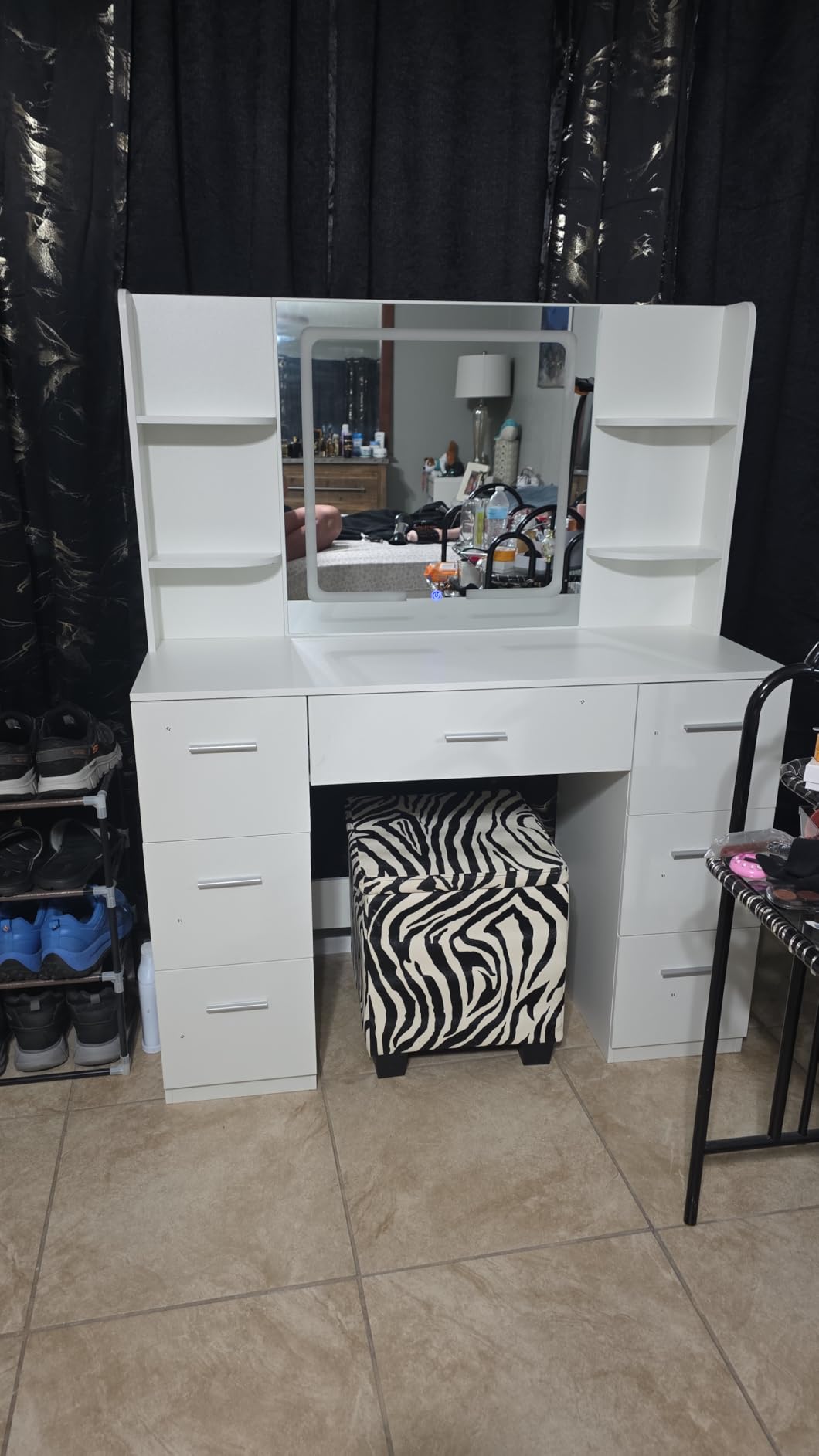 LIVELYGLOW White Large Makeup Vanity Desk with Smart LED Mirror & Power Station, 43