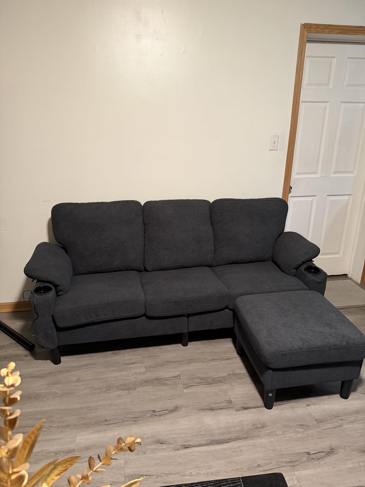 80'' L-Shaped Sectional Sofa with Reversible Storage Ottoman, 3-Seater Teddy Fabric Couch with USB Charger and Cup Holders for Small Space (Dark Grey) customer photo 2