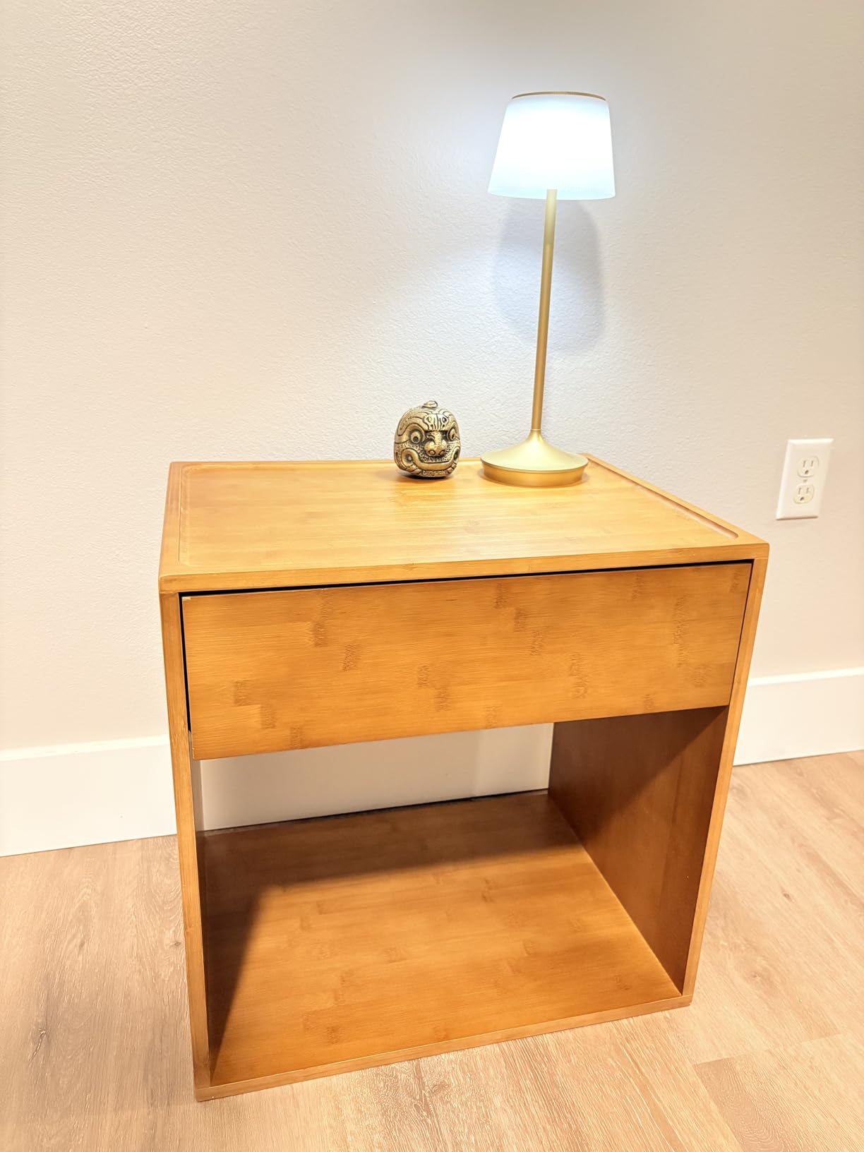 RECCI Solid Bamboo Nightstand, Sustainable Curved Classic Mid-Century Modern Wood Bedside Table with Soft-Close Drawer, Handle-Free Design, Open Shelf Storage, No Assembly Required (Walnut) customer photo 2
