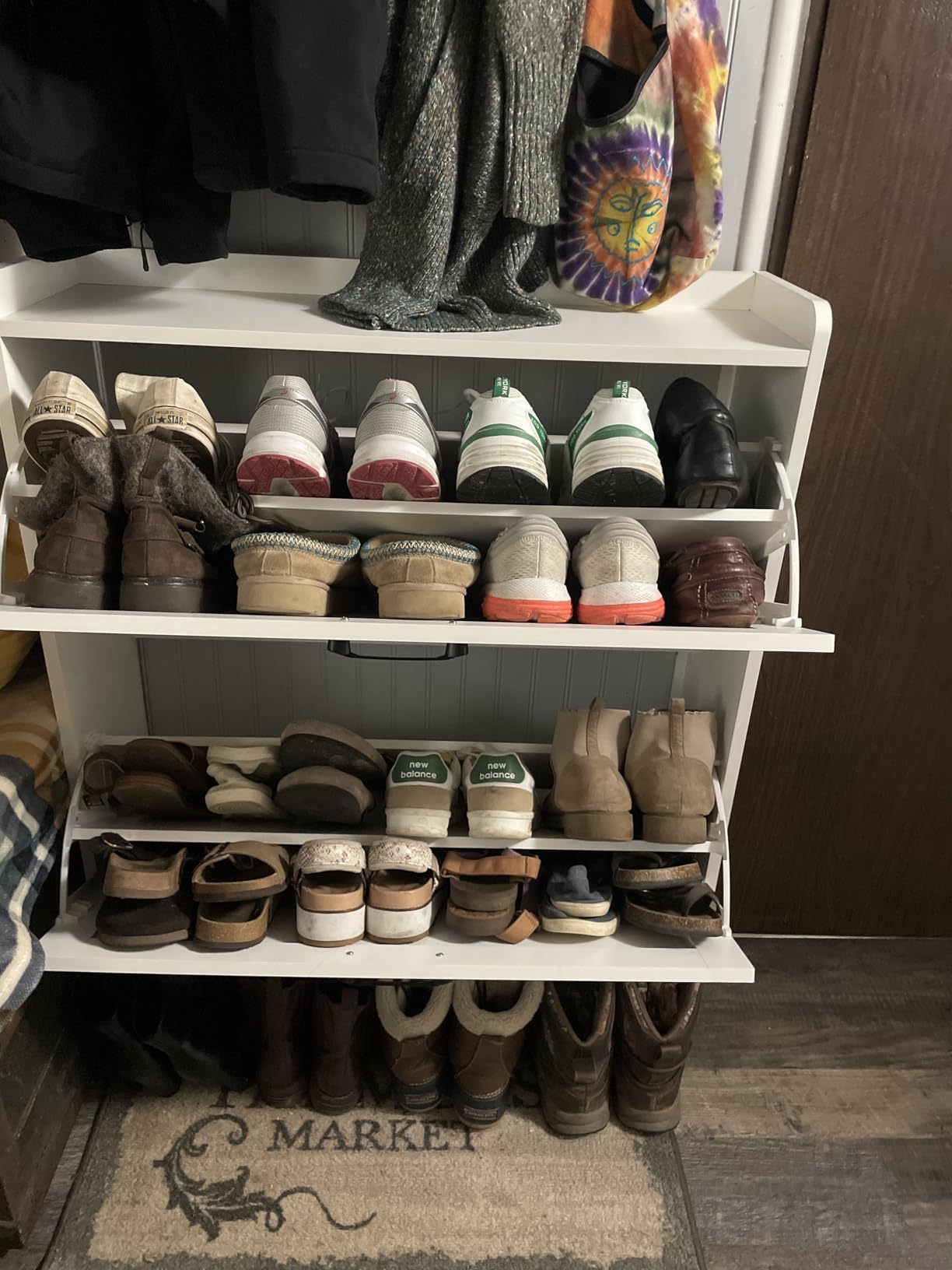 GRUSIGN Shoe Cabinet, Shoe Storage Cabinet with 2 Flip Drawers & Adjustable Shelf, Space-Saving Shoe Organizer, Holds 16+ Pairs, Narrow Shoe Cabinet Storage for Entryway/Hallway, White customer photo 1