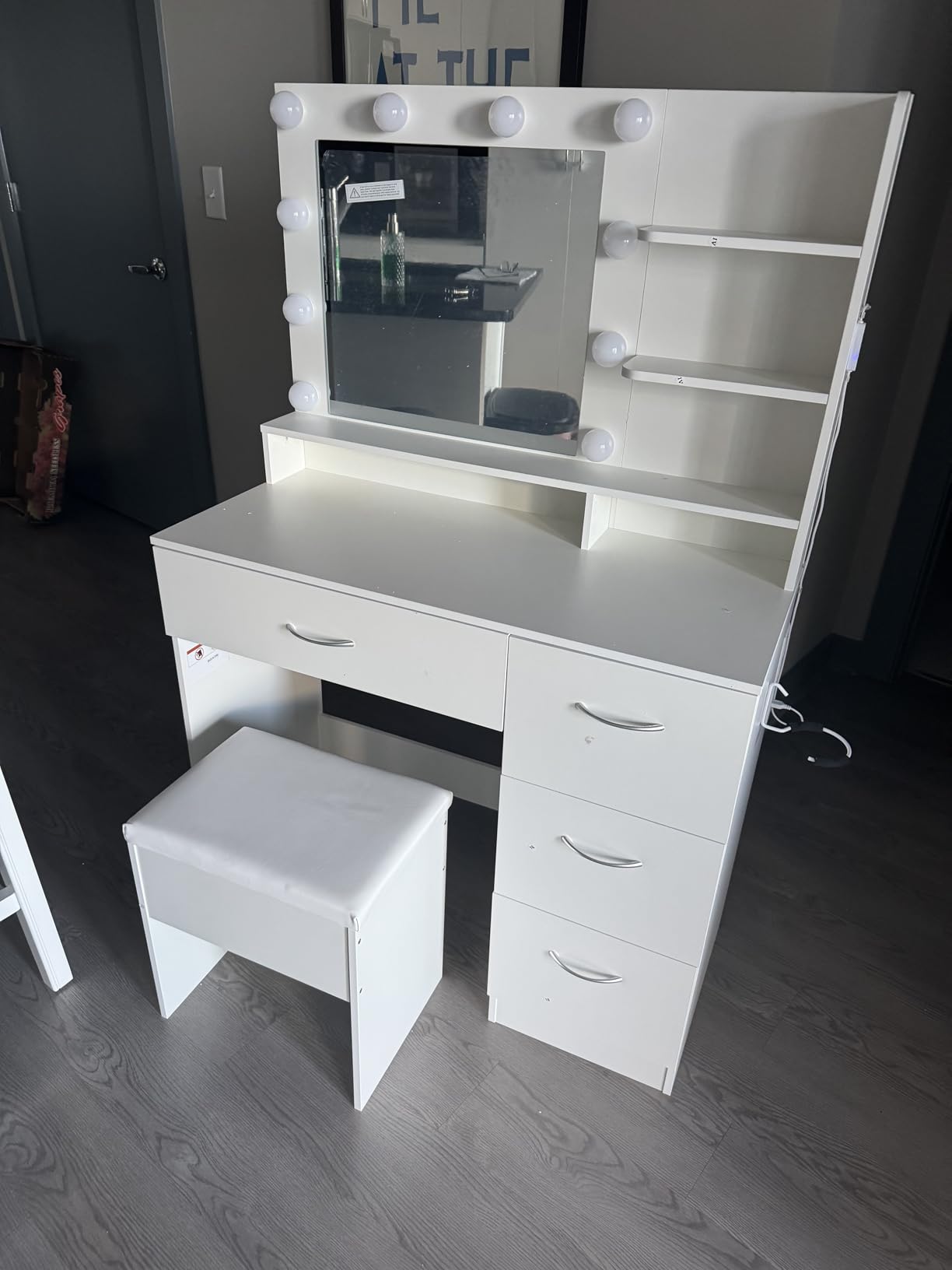 LIVELYGLOW White Makeup Vanity with HD Mirror & 10 LED Bulbs, 35.4