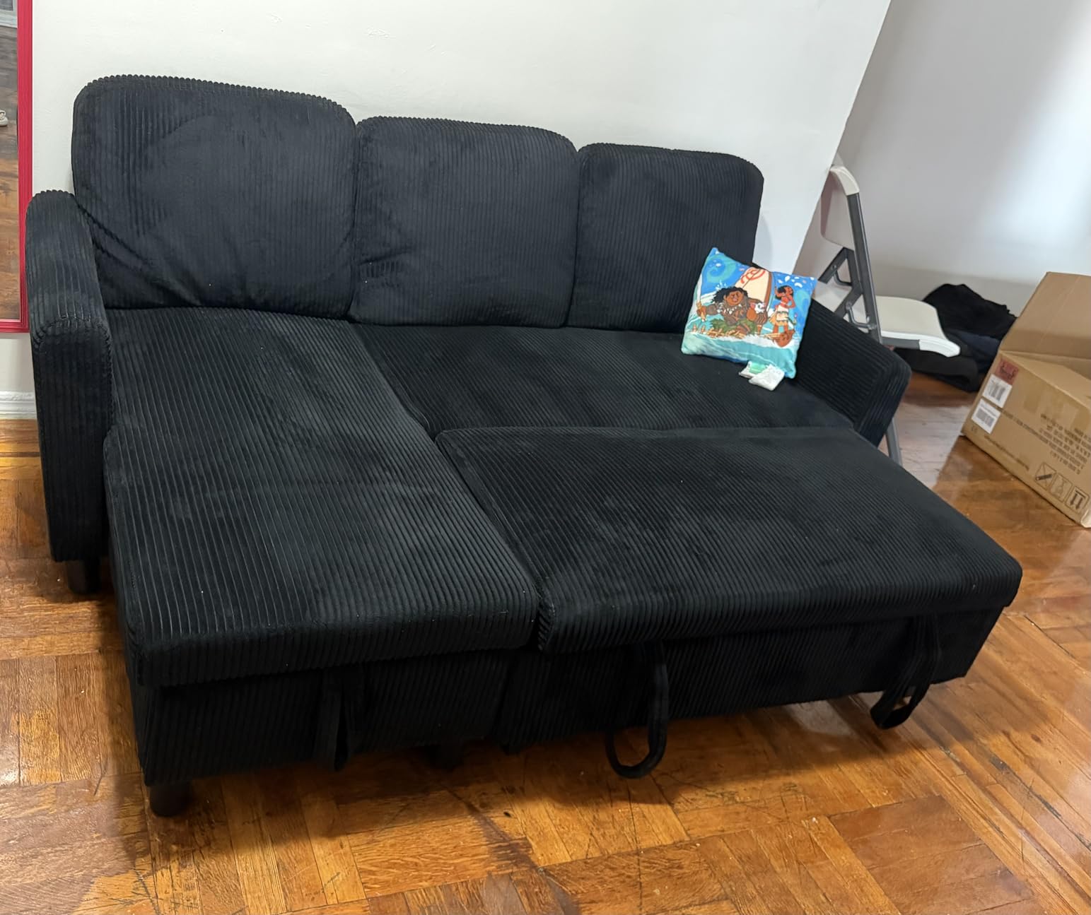 JAMFLY Pull Out Sleeper Sofa Bed with Storage Chaise, L-Shaped Corduroy Sectional Couch, 3-Seater Convertible Sofa with Hidden Storage for Small Living Room, Apartment, Office customer photo 1