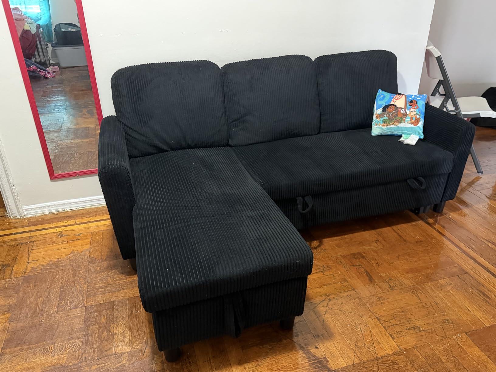 JAMFLY Pull Out Sleeper Sofa Bed with Storage Chaise, L-Shaped Corduroy Sectional Couch, 3-Seater Convertible Sofa with Hidden Storage for Small Living Room, Apartment, Office customer photo 2