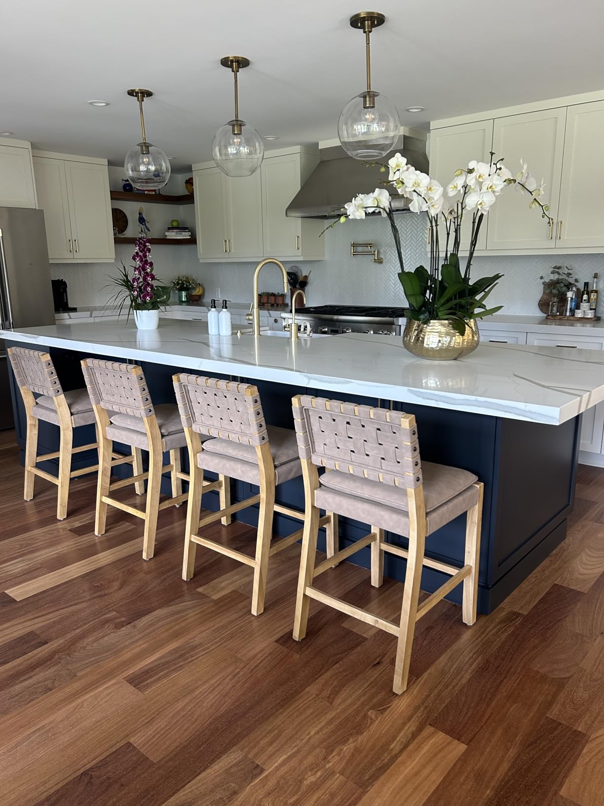 Nathan James Cohen Coastal Bar Stool, Wood Counter Height Leather Bar Stool with Back for Kitchen Island, Gray Mahogany customer photo 1