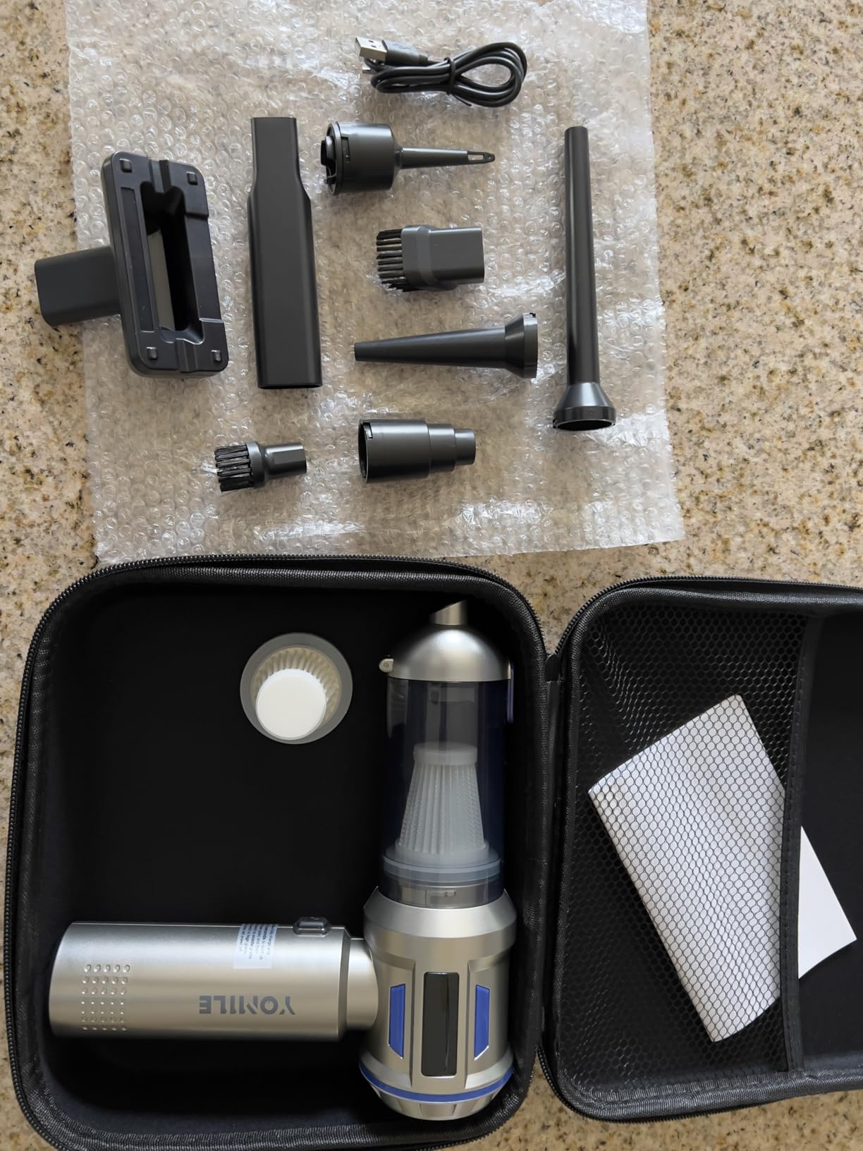 Yomile Mini Vacuum Cleaner, 2 in 1 27000PA Brushless Car Vacuum Air Duster 9000mAh Battery Air Blower Wireless Handheld Vacuum for Car,Office and Home (Blue) customer photo 1
