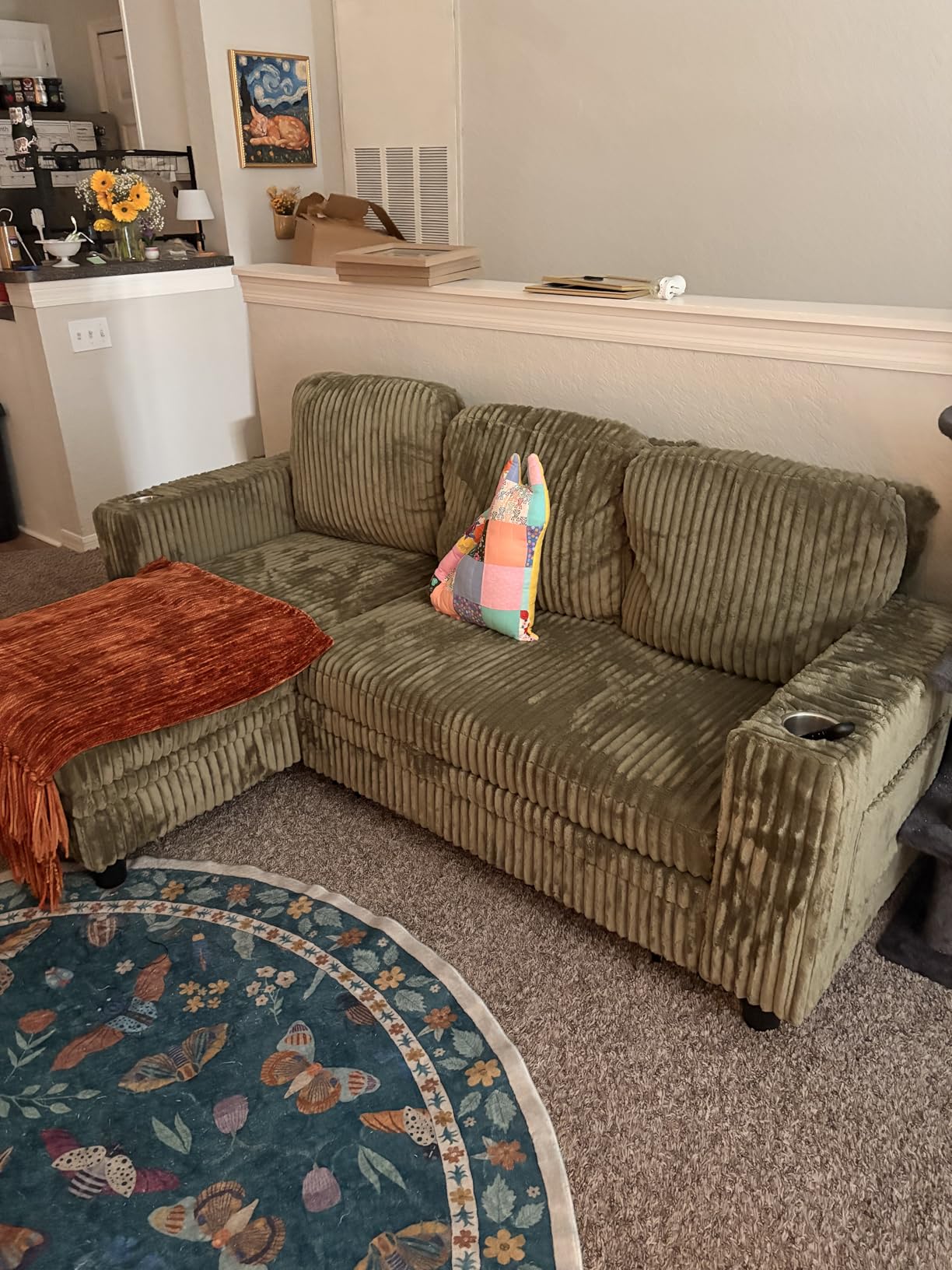 LINSY HOME Sectional Sleeper Sofa Pull Out Couches for Living Room with Storage, USB Charging, Cup Holders, Plush Corduroy, Convertible Sofa Bed customer photo 1
