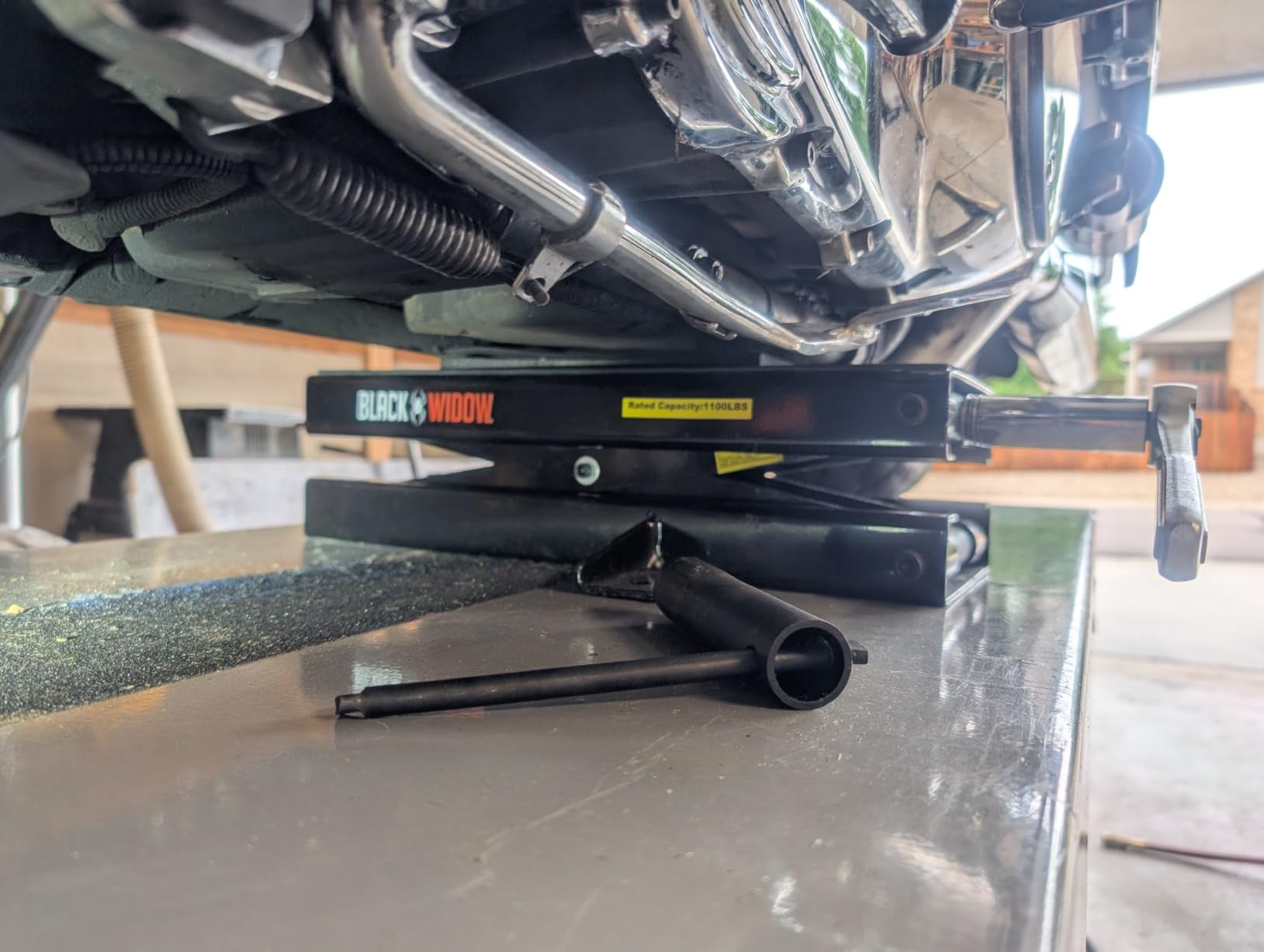 Black Widow Steel Motorcycle Jack - 1,100 lb. Capacity MC-Jack Front or Rear Tires, Hex Socket Handle, 3.75