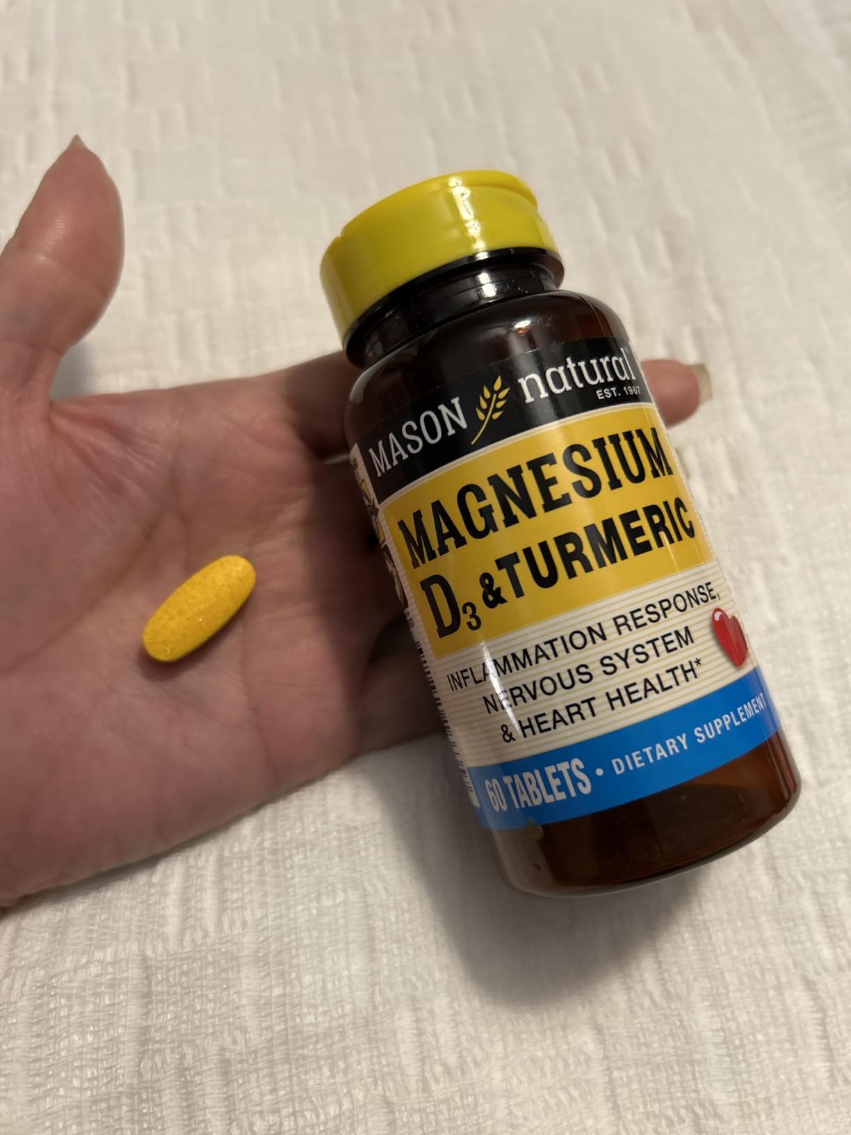 MASON NATURAL Magnesium & Vitamin D3 with Turmeric, 60 Day Supply Dietary Supplement with 500 mg Magnesium, 3000 IU Vitamin D3, and 150 mg Turmeric customer photo 1