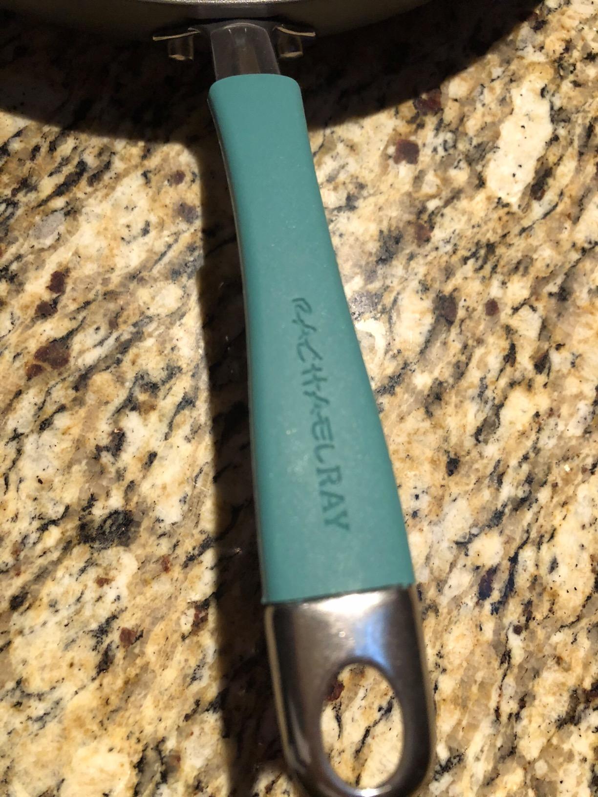 Rachael Ray Cucina Hard-Anodized Nonstick Frying Pan, Gray with Agave Blue Handles, 14 Inch Pan customer photo 2