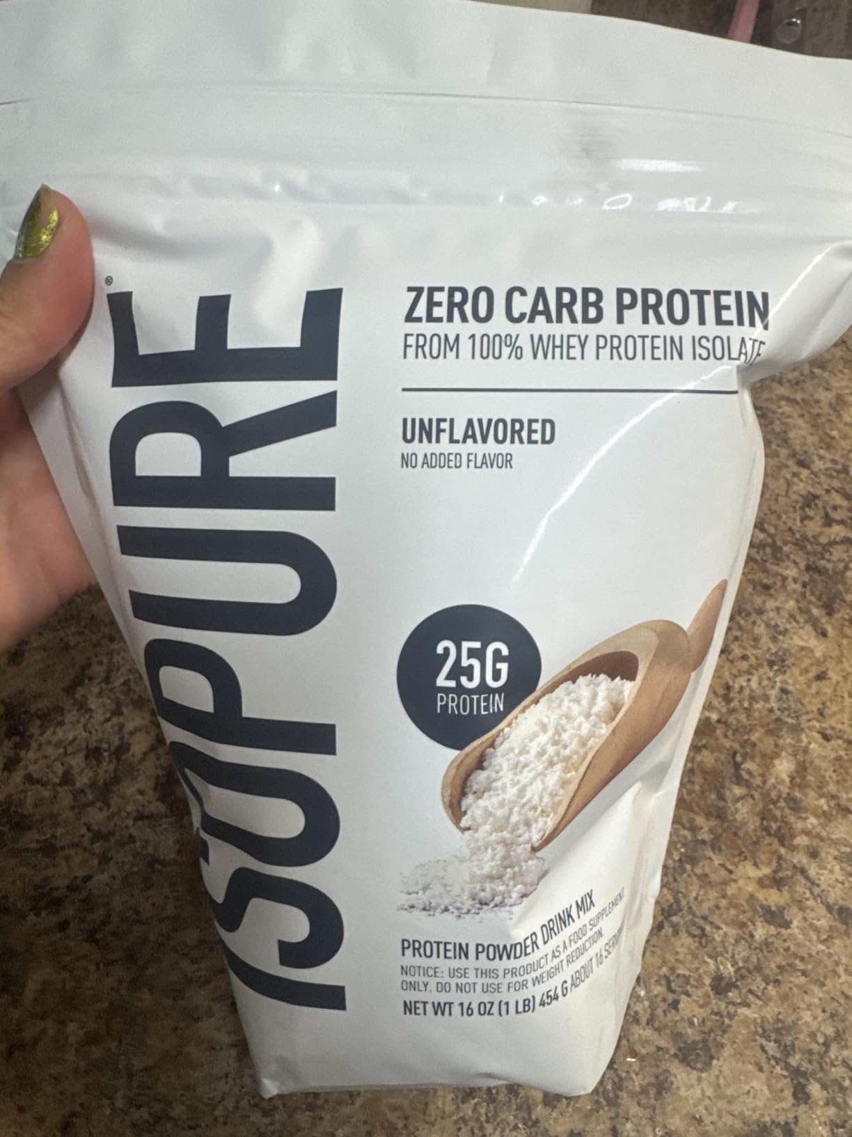 Isopure Zero Carb 100% Pure Whey Isolate Protein Powder, Gluten Free, with Vitamins, Unflavored, 25g Protein Per Serving, 1 Lb, 16 Servings (Packaging May Vary) customer photo 1