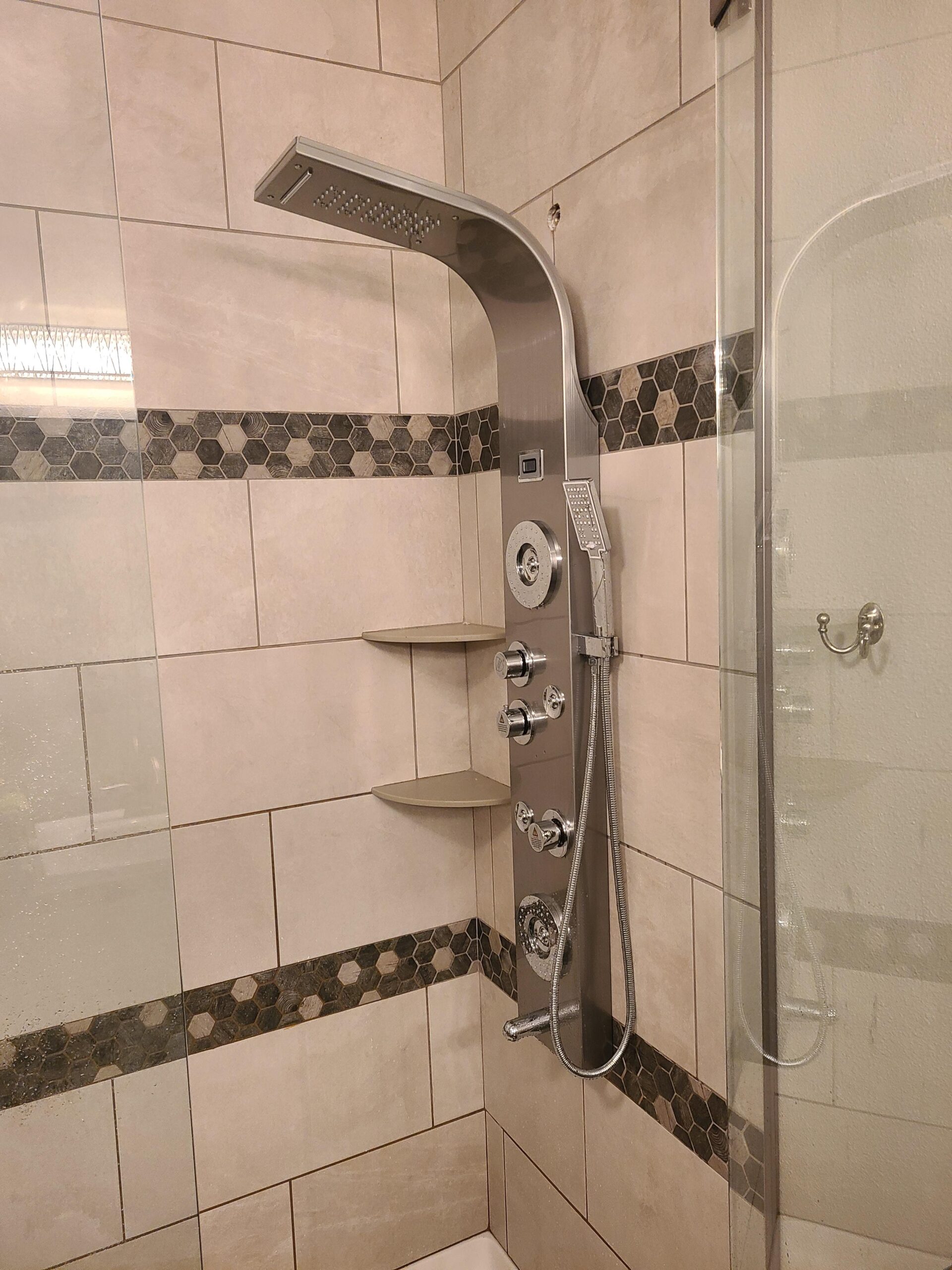 ELLO&ALLO Stainless Steel Shower Panel Tower System,LED Rainfall Waterfall Shower Head 6-Function Faucet Rain Massage System with Body Jets, Brushed Nickel customer photo 1
