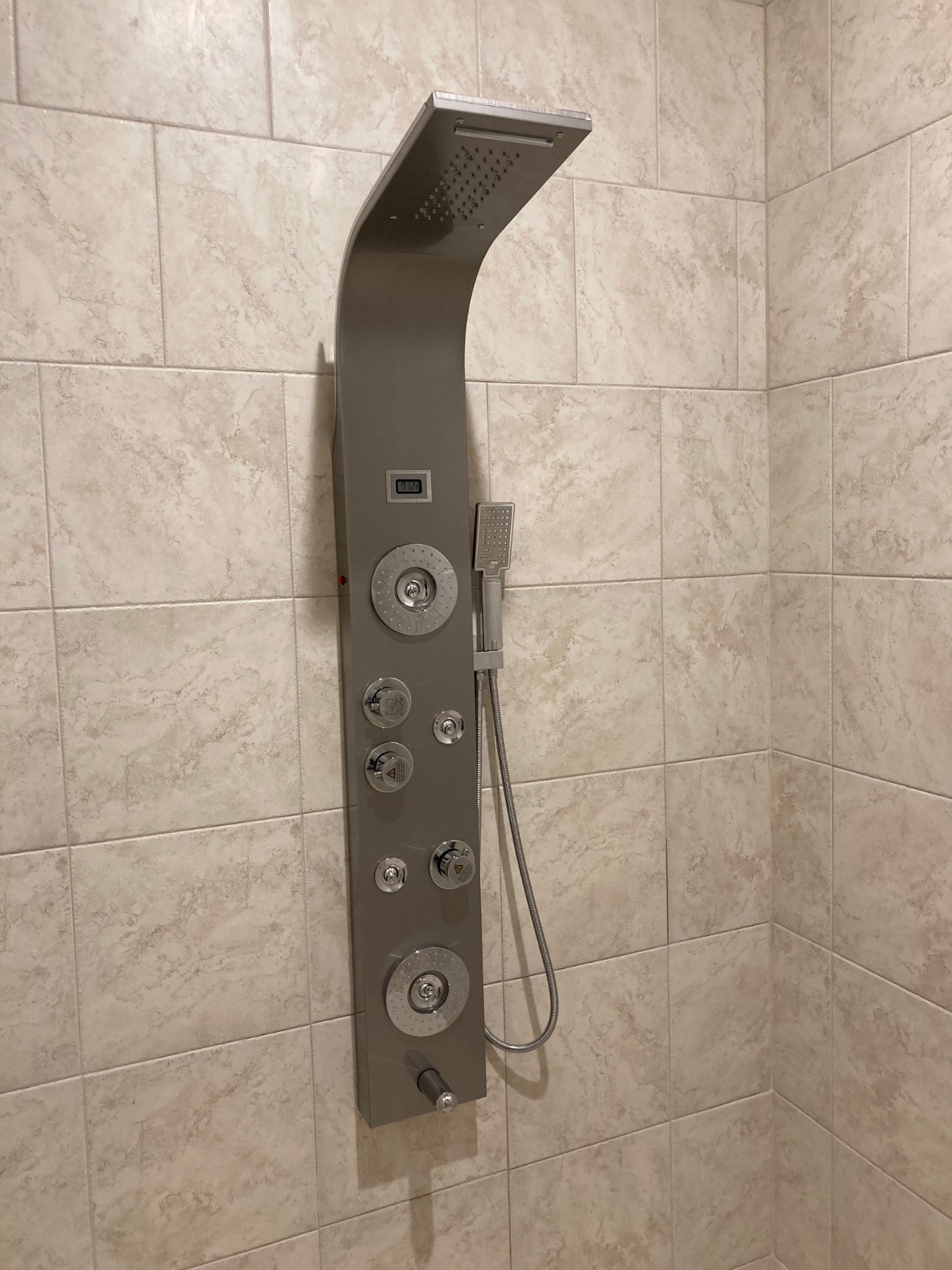 ELLO&ALLO Stainless Steel Shower Panel Tower System,LED Rainfall Waterfall Shower Head 6-Function Faucet Rain Massage System with Body Jets, Brushed Nickel customer photo 2