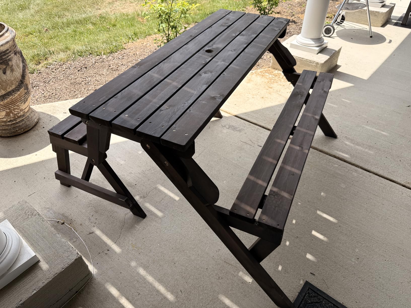 Best Choice Products 2-in-1 Transforming Interchangeable Outdoor Wooden Picnic Table Garden Bench for Backyard, Porch, Patio, Deck w/Umbrella Hole - Natural customer photo 1