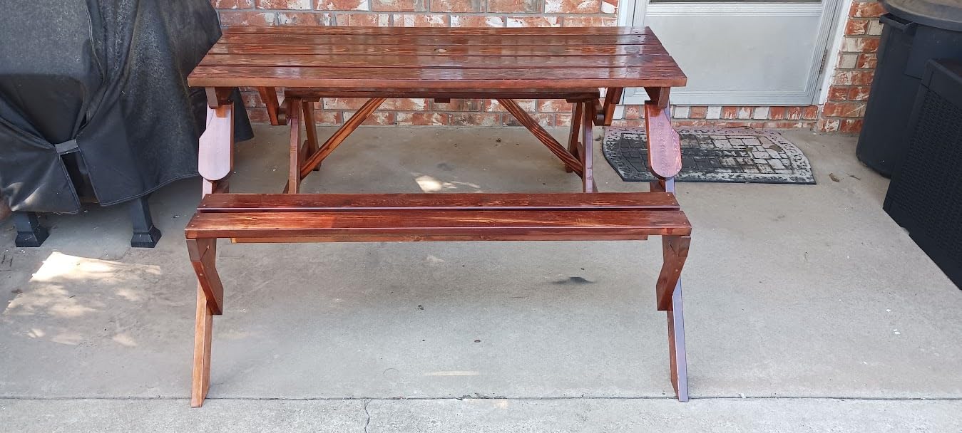 Best Choice Products 2-in-1 Transforming Interchangeable Outdoor Wooden Picnic Table Garden Bench for Backyard, Porch, Patio, Deck w/Umbrella Hole - Natural customer photo 2