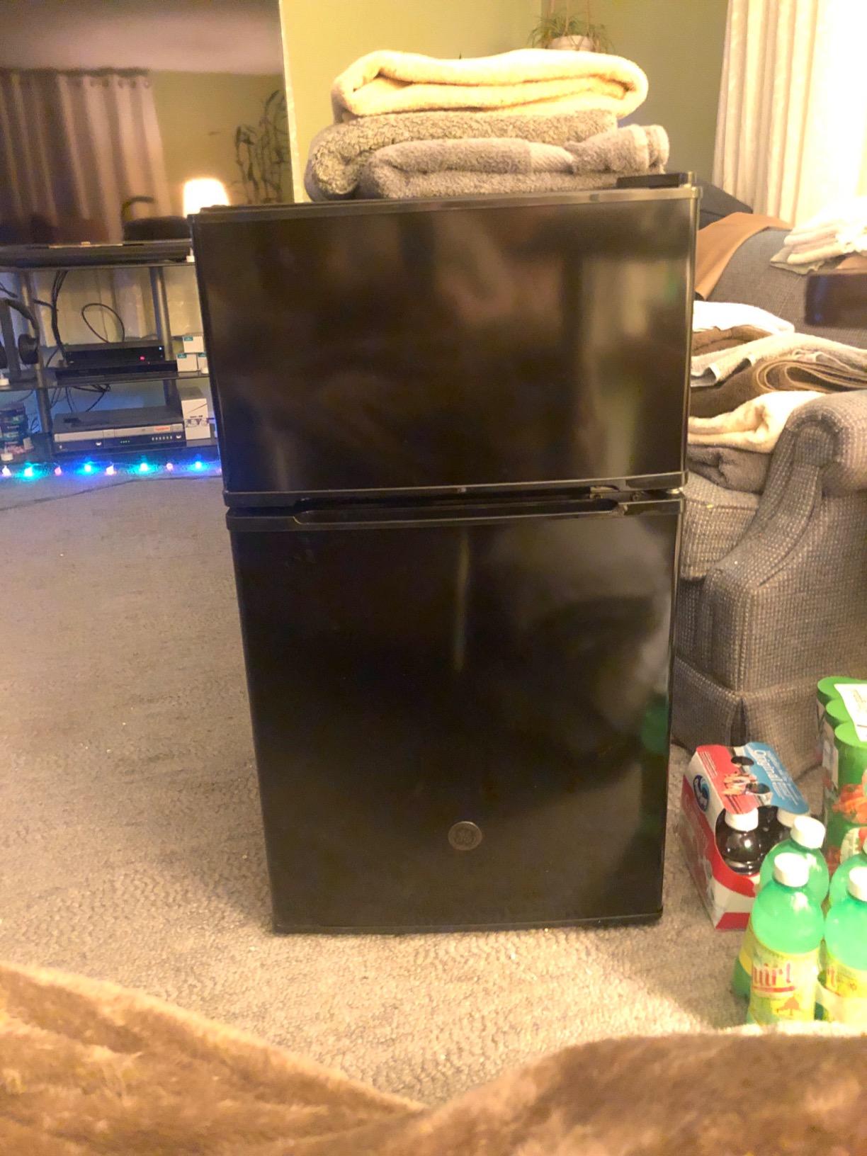 GE Double-Door Mini Fridge, Freestanding Compact Refrigerator with Freezer, 3.1 Cu Ft, Black, GDE03GGKBB customer photo 2