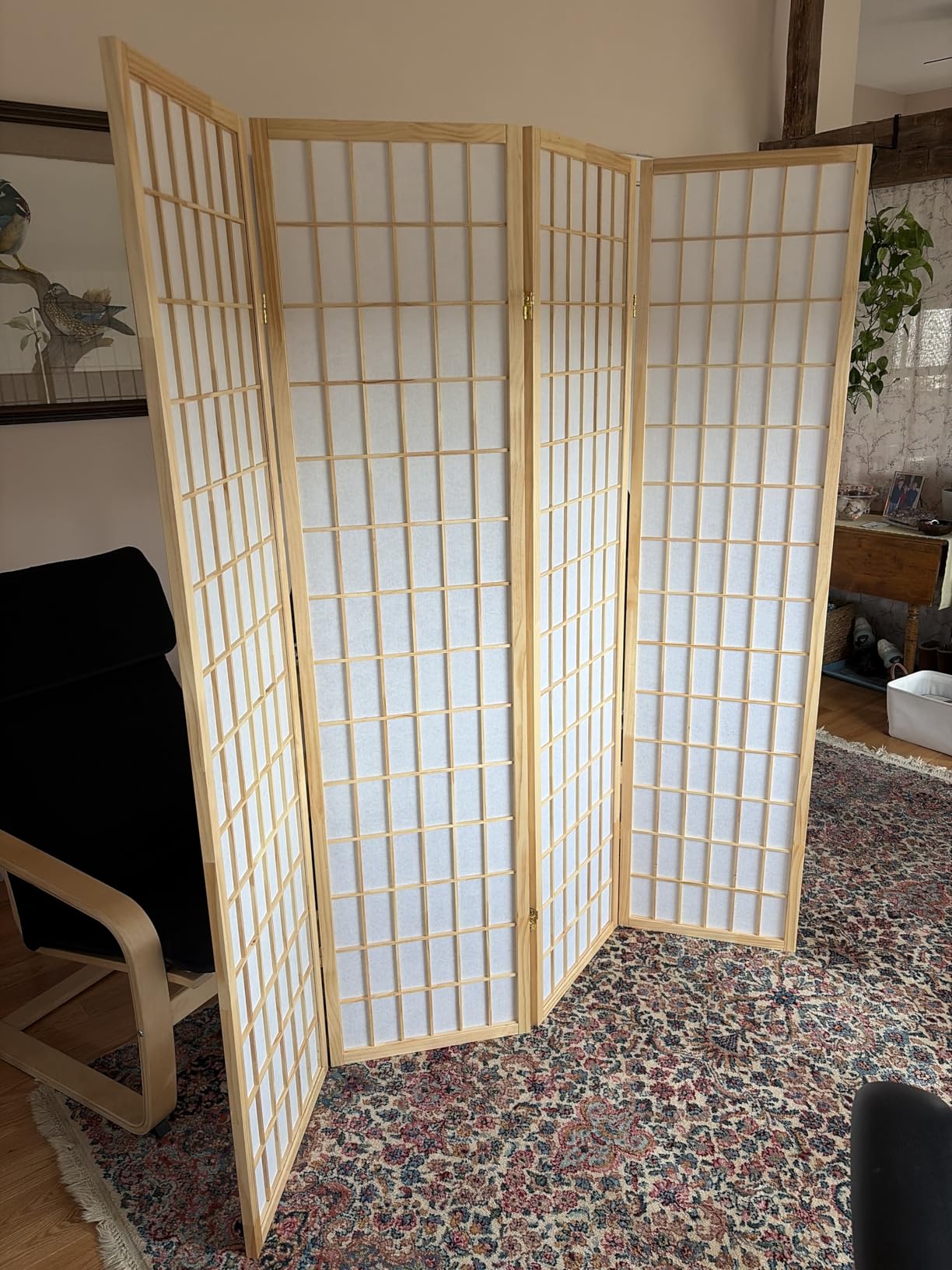 Roundhill Furniture Oriental Shoji 4 Panel Screen Room Divider, Natural customer photo 2